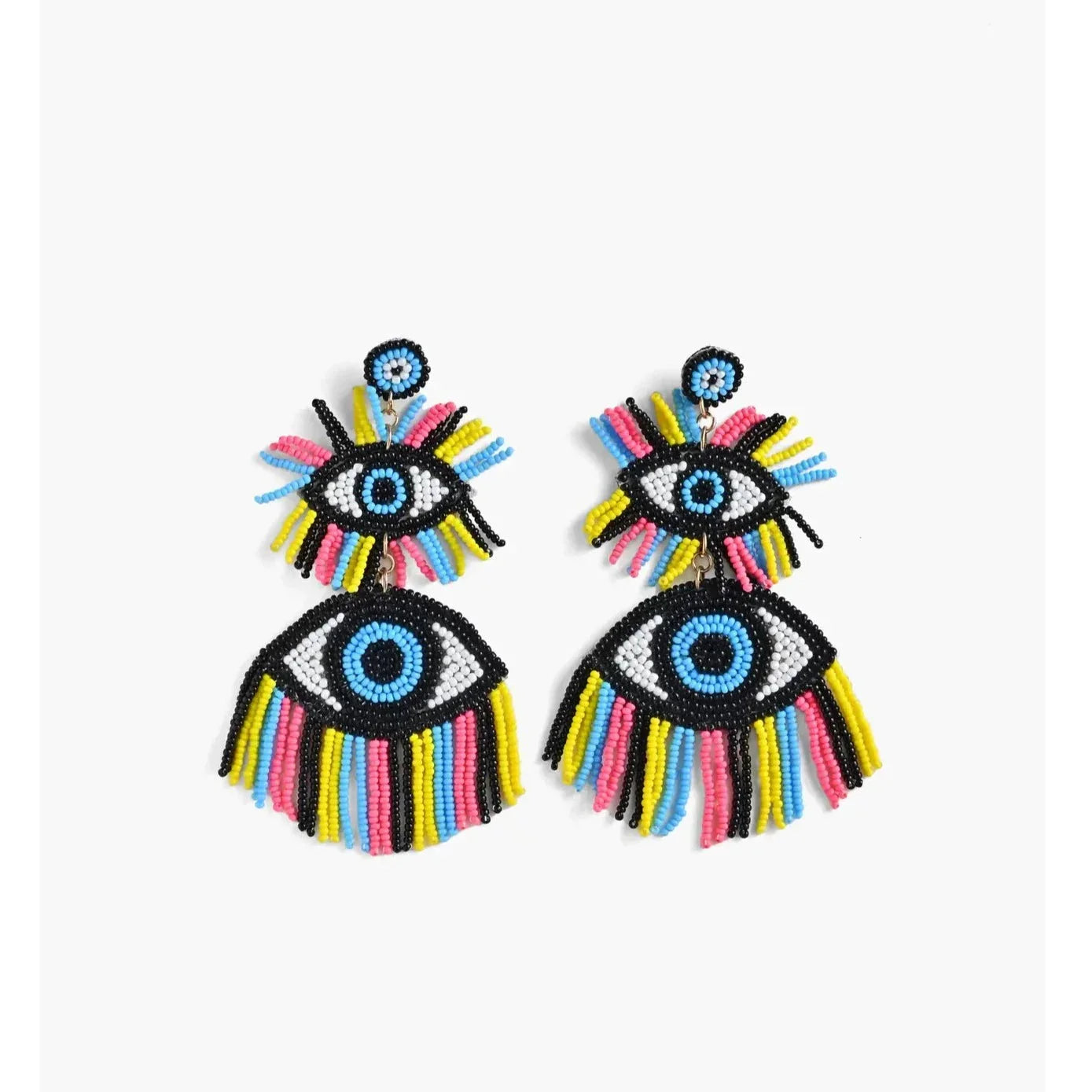 It's the 80's Evil Eye double Fringe Beaded Earrings