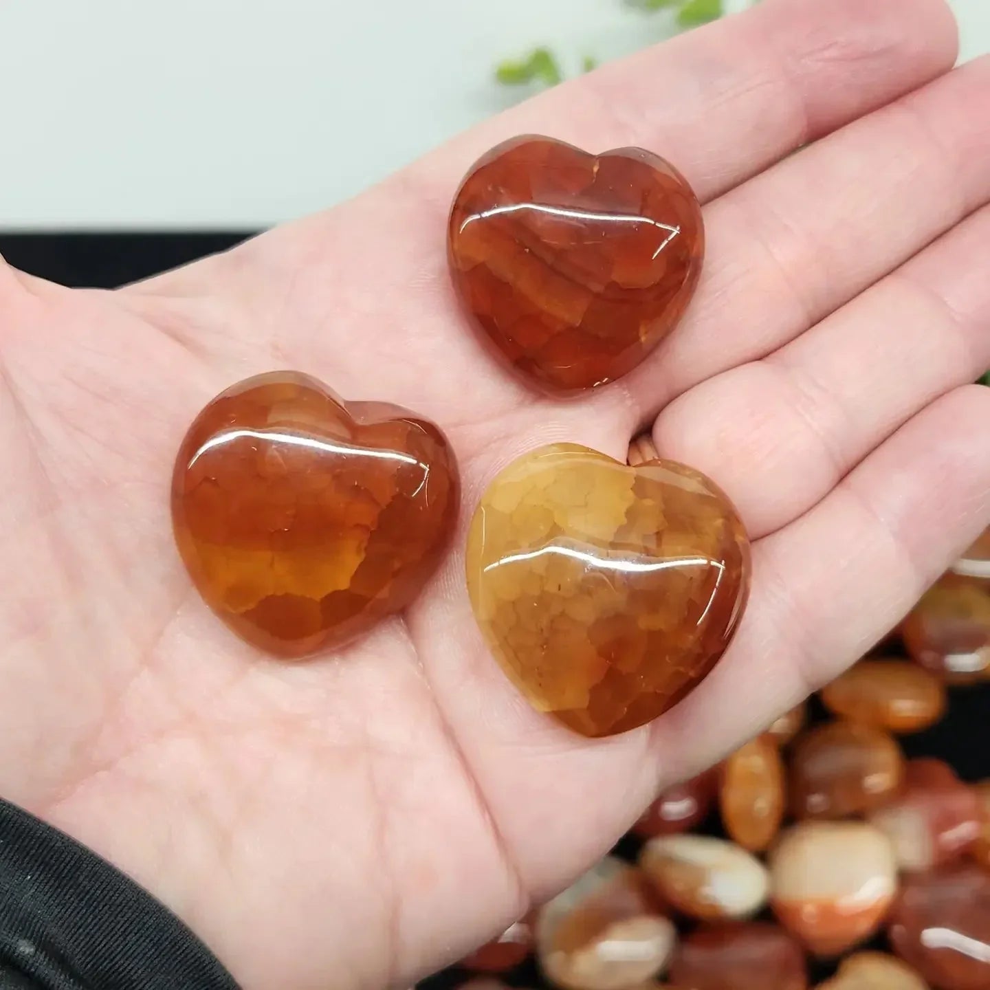 Fire Agate Heart Polished Stone in Hand