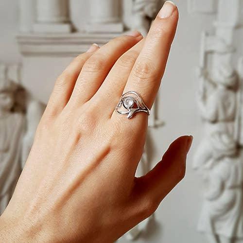 The Eye of Horus Rainbow Moonstone Ring on Hand