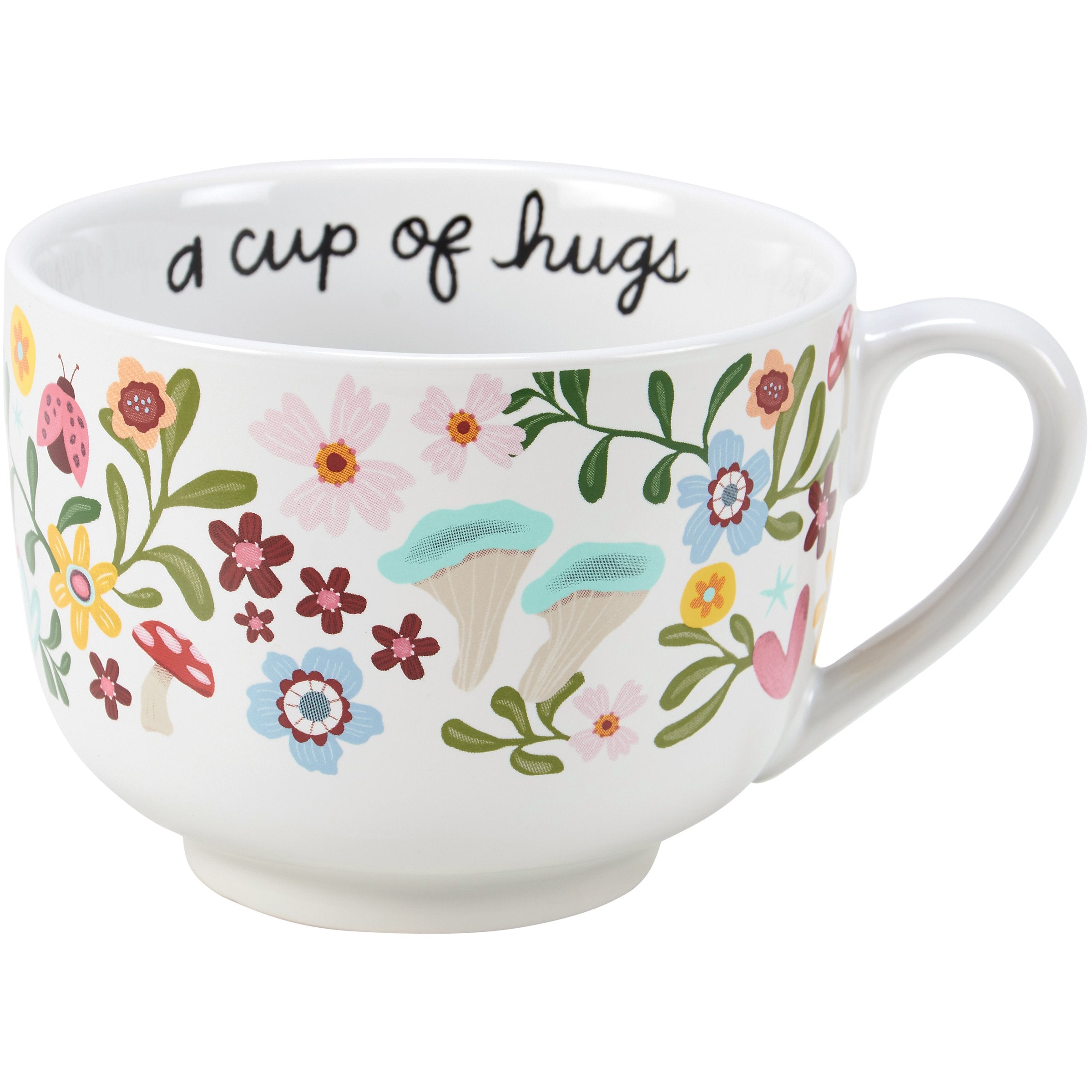 Cup of Hugs Mug with floral design and 'a cup of hugs' text on a white background