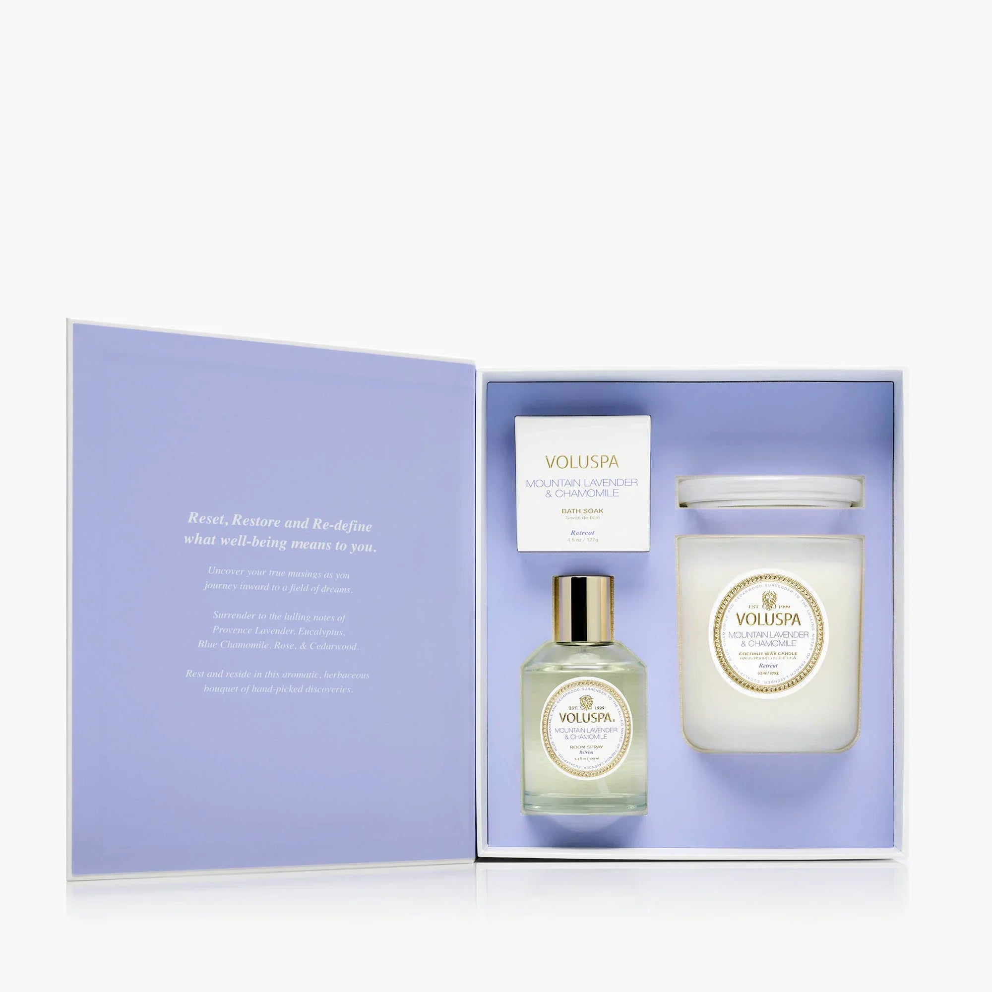 Mountain Lavender and Chamomile Retreat Candle Duo open box
