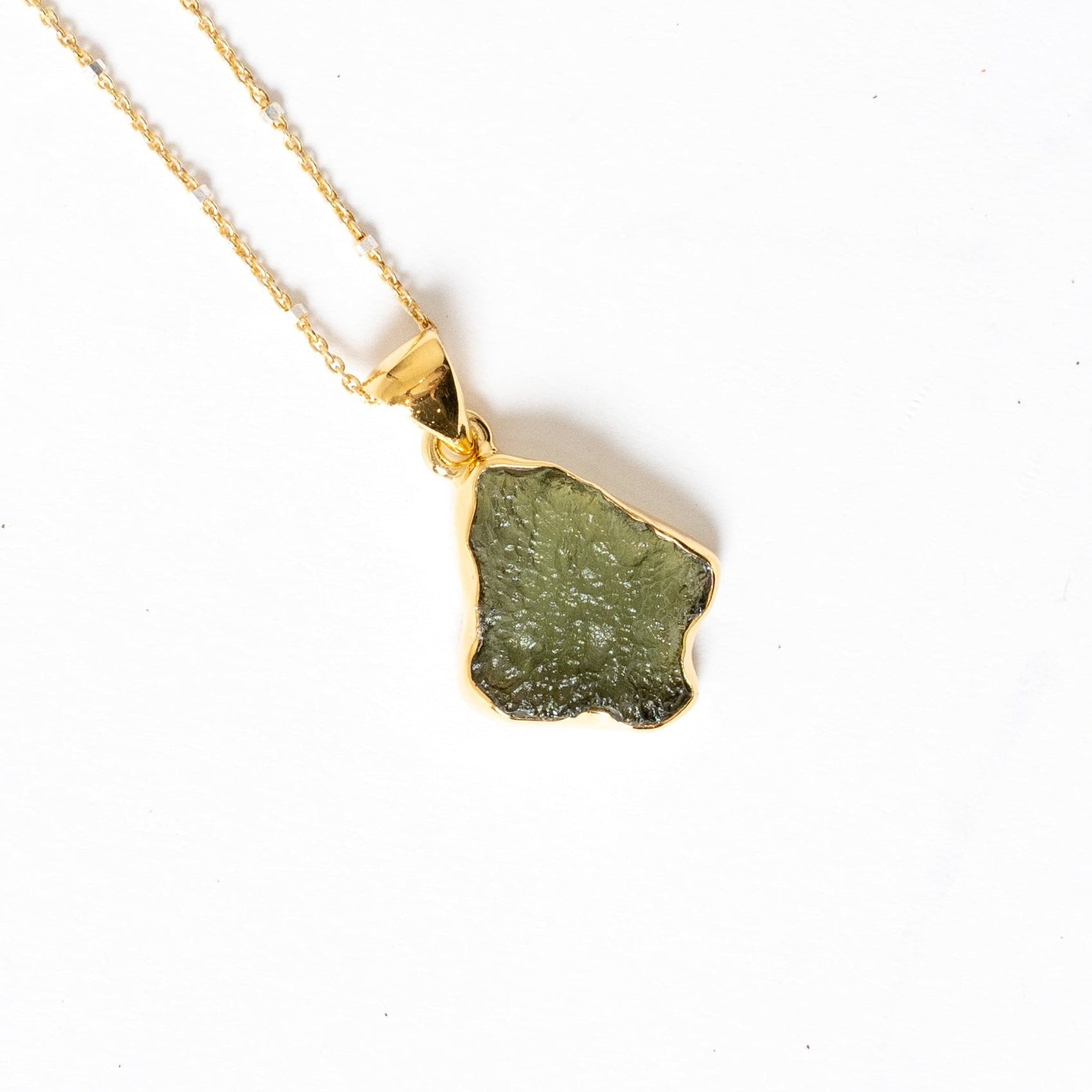 Rough Moldavite Gold Vermeil Pendant for Transformation and Higher Connection