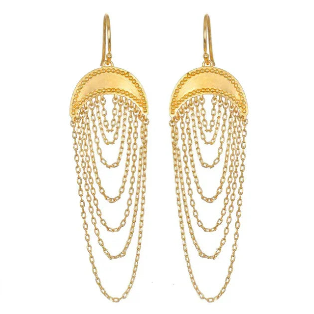 Moon Drape Gold Chain Earrings