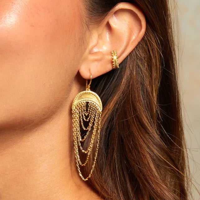 Moon Drape Gold Chain Earrings close-up