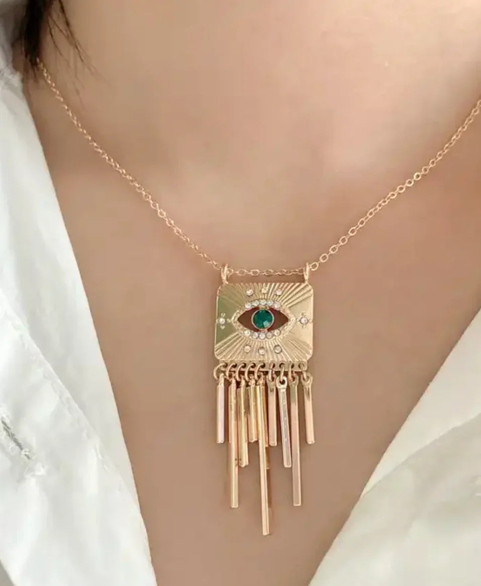 Talisman Gold Plated Evil Eye Medallion on Neck