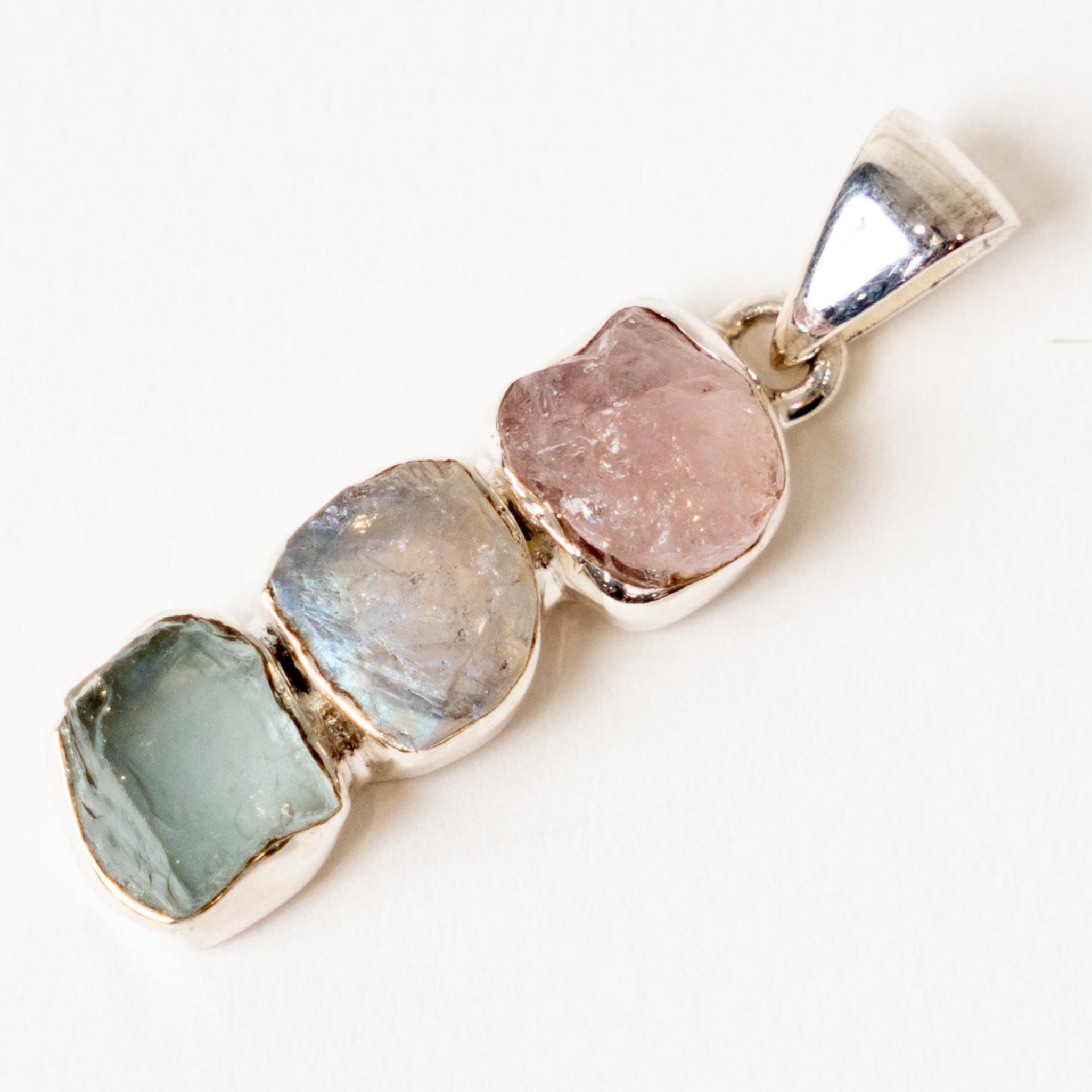 3-stone Pendant Morganite-Rainbow Moonstone-Aquamarine