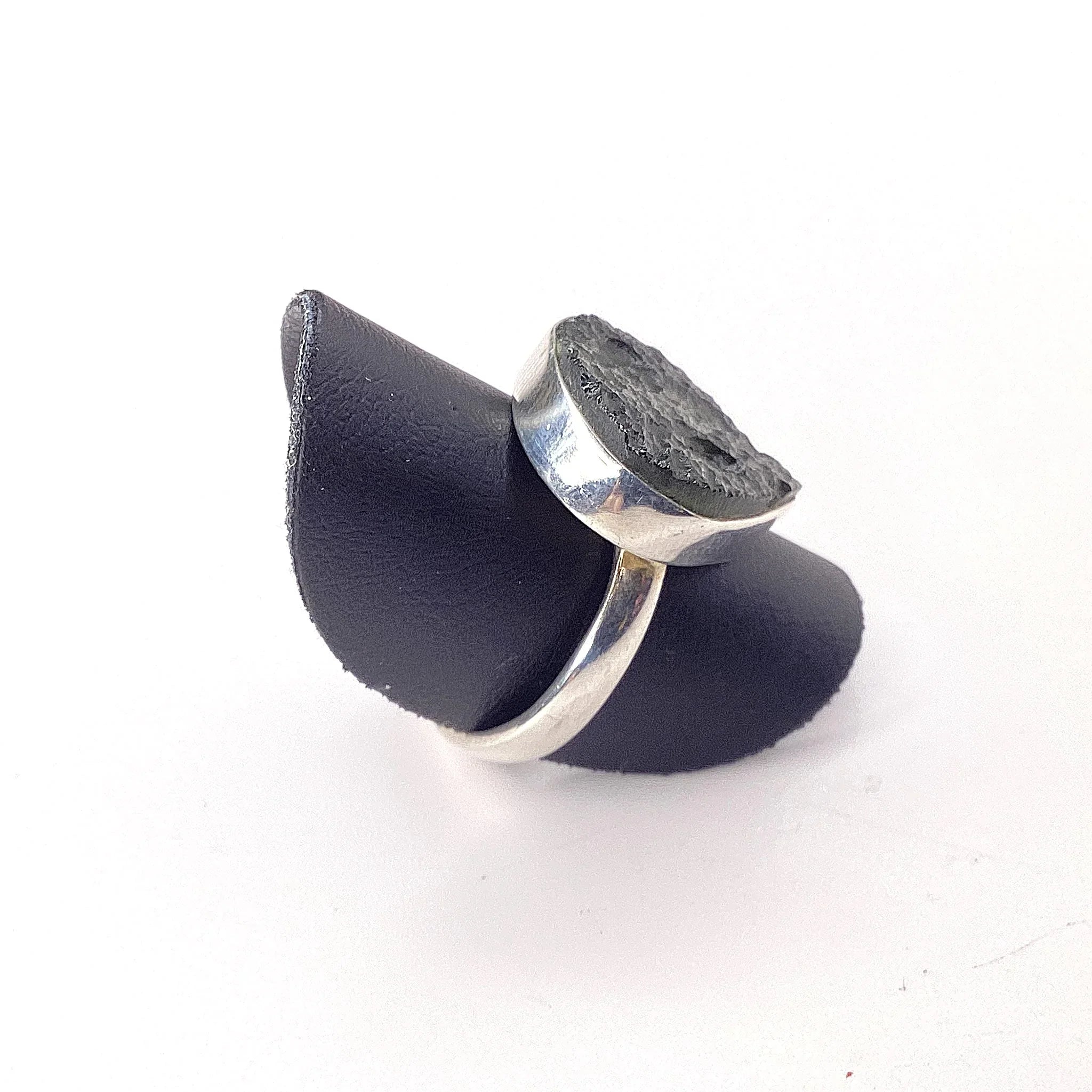 Moldavite Rough Ring 5.3g Sterling Silver left view