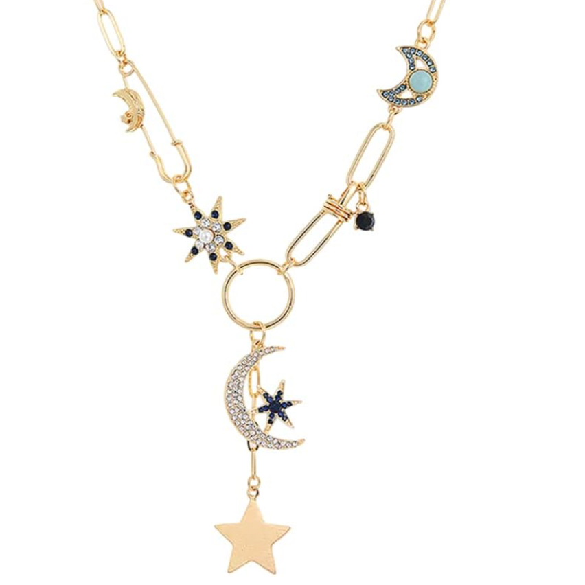 Celestial Charm Necklace on Paperclip Chain