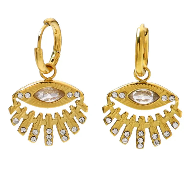 Evil Eye Charm Hoop Earrings Clear CZ