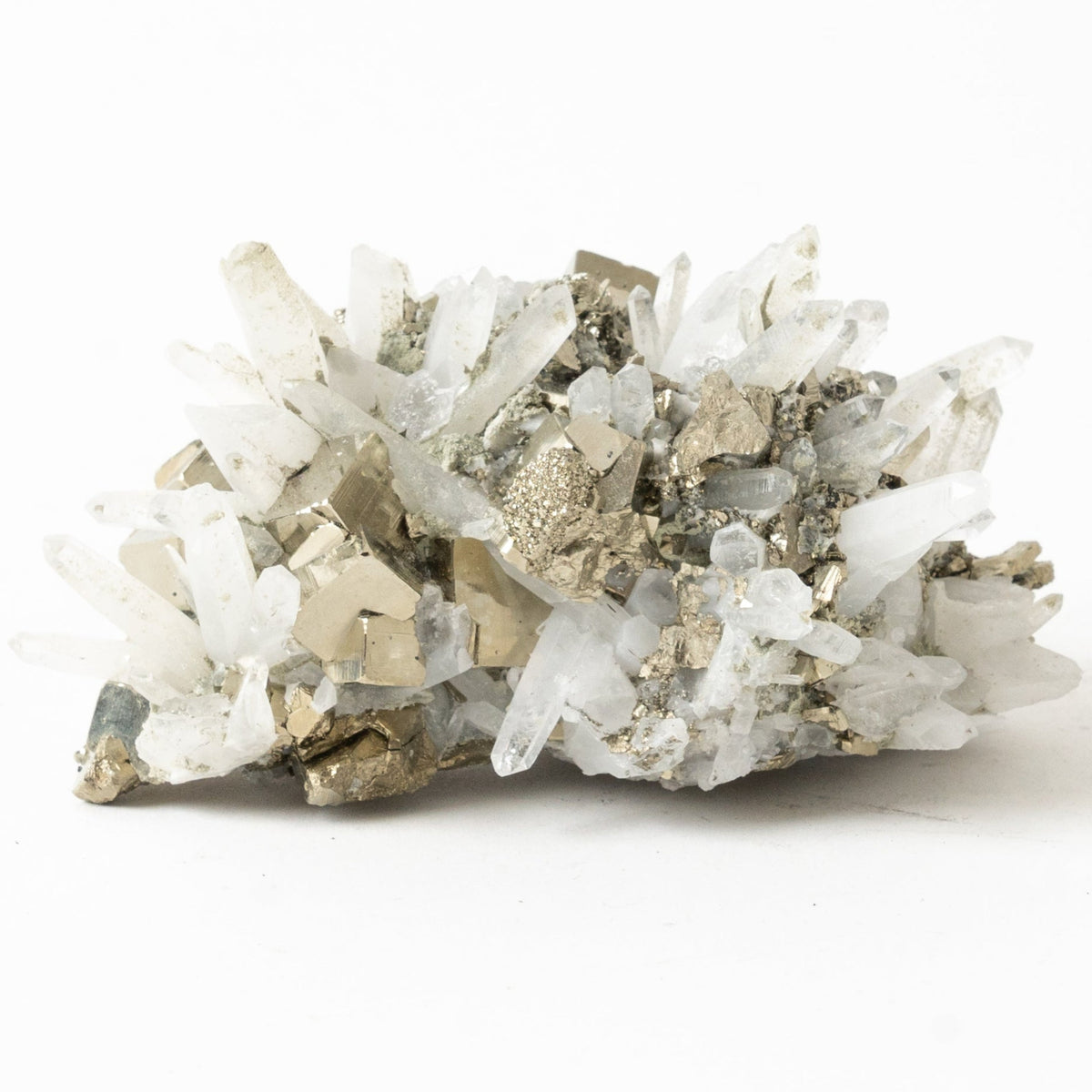 Pyrite and Quartz Mineral cluster on a white background