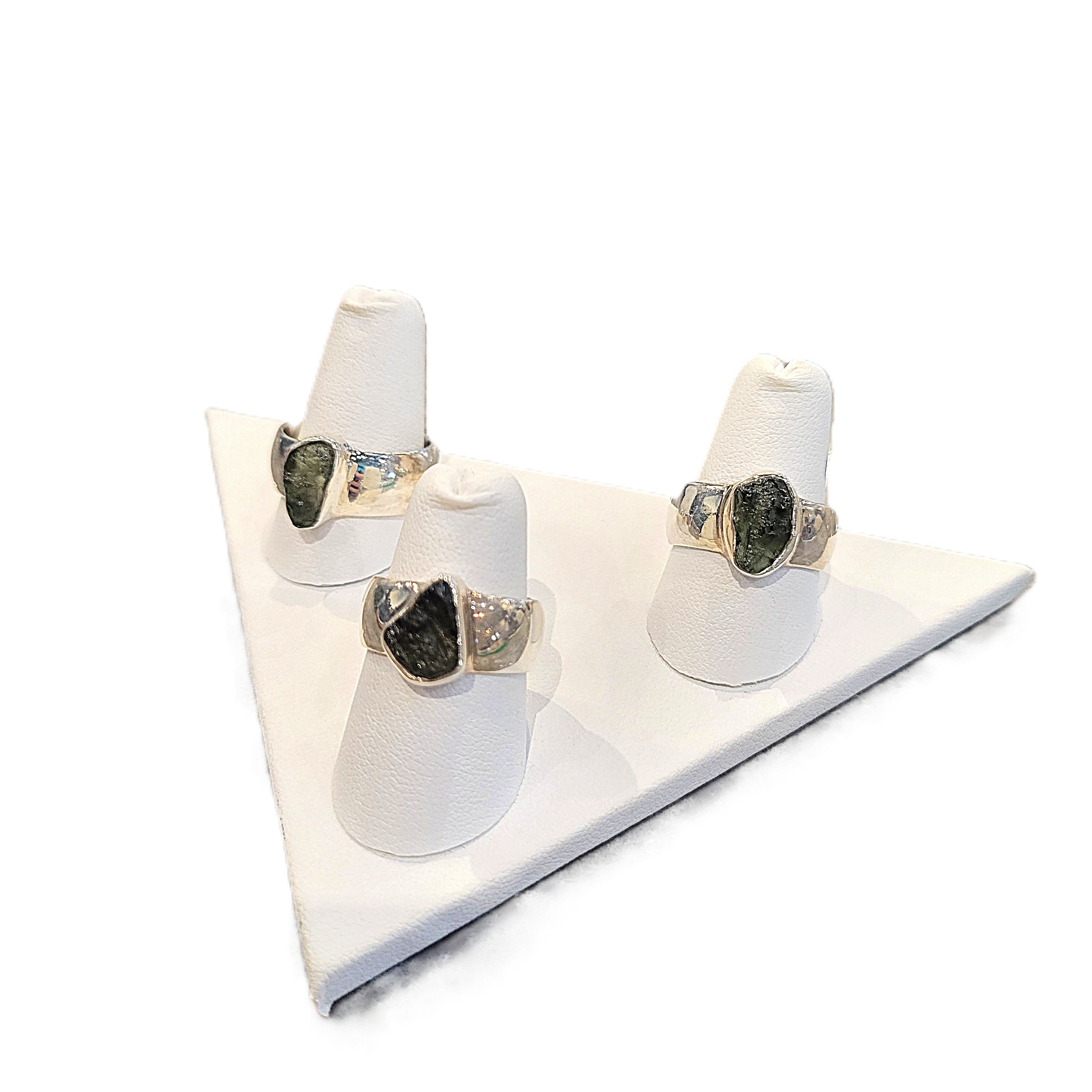 Rough Moldavite Wide Band Ring Side View