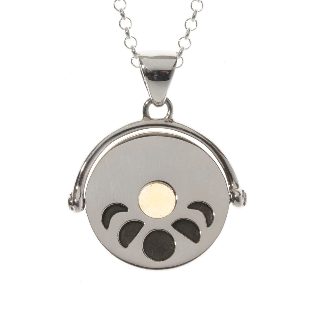 Silver Sun Rotating Pendant with Citrine and Moon Phases back