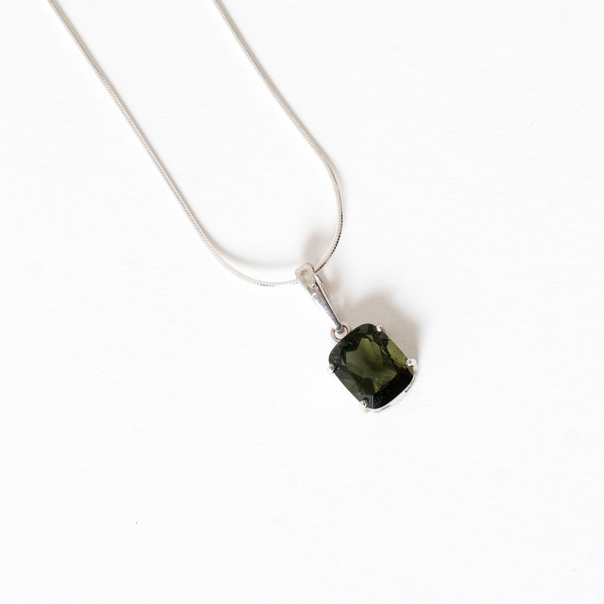 Moldavite Faceted Emerald Cut Pendant Necklace