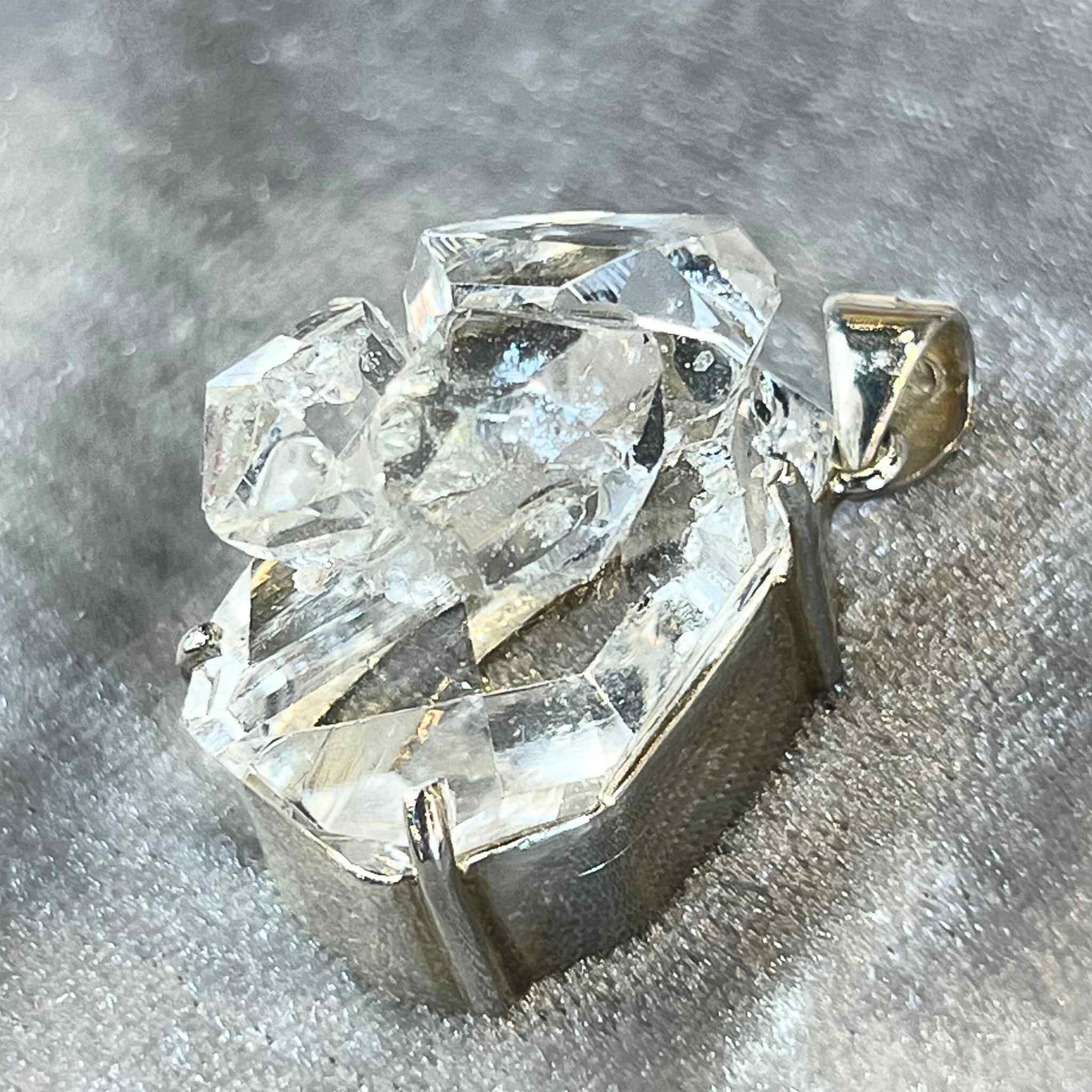 Natural and authentic Herkimer Diamond cluster Pendant set in Sterling Silver