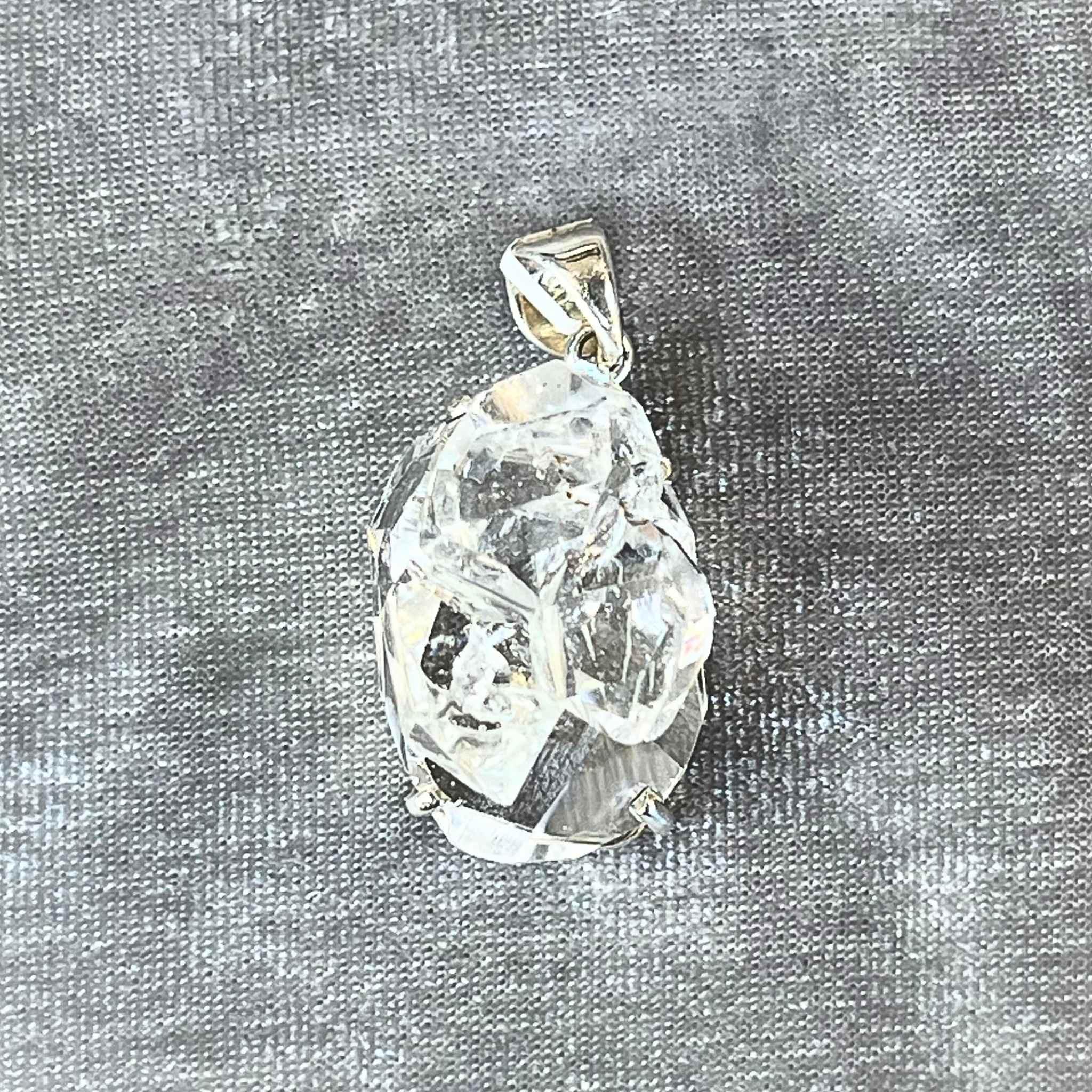 Natural and authentic Herkimer Diamond cluster Pendant set in Sterling Silver