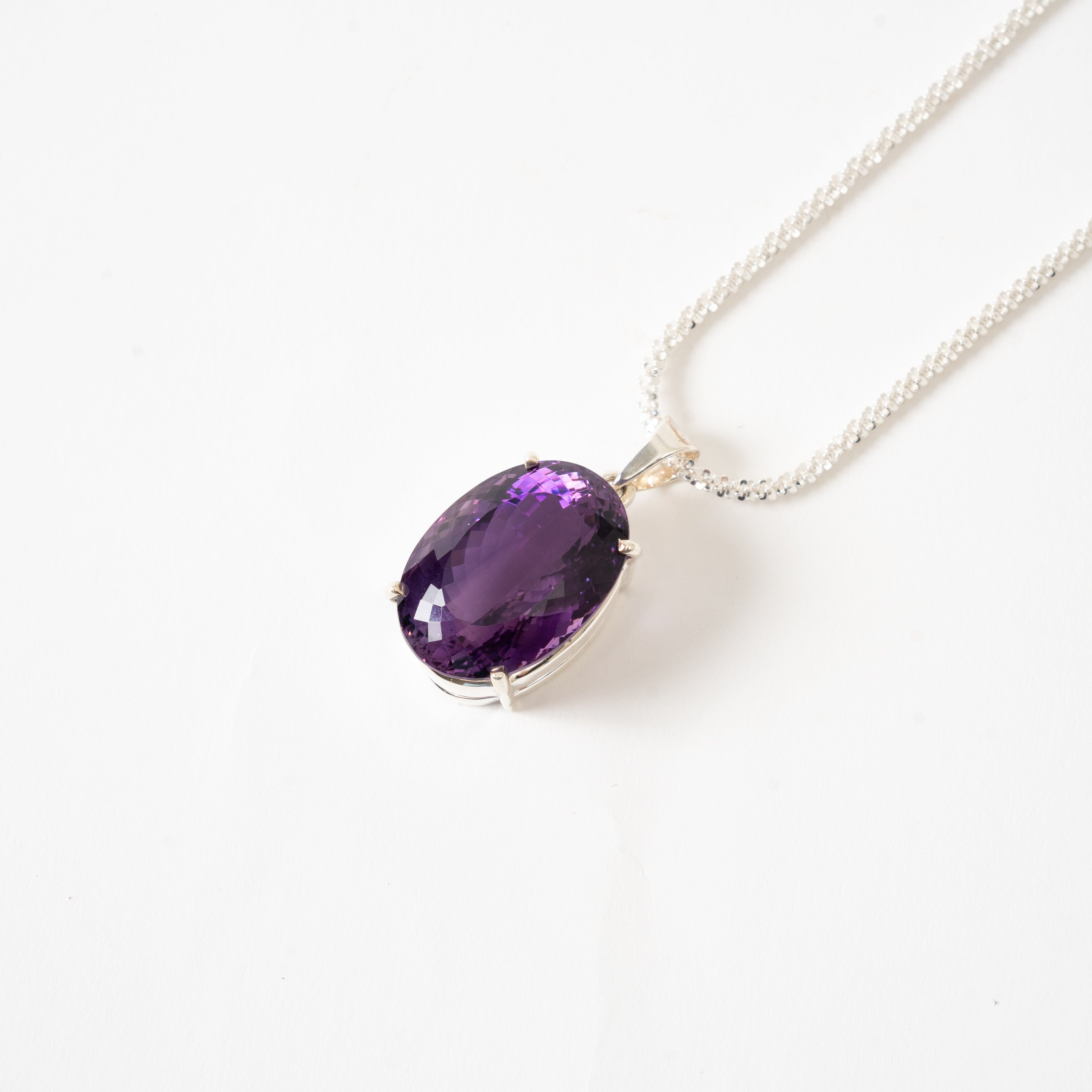 Faceted Amethyst One-of-a-Kind Necklace with Sterling Silver Chain