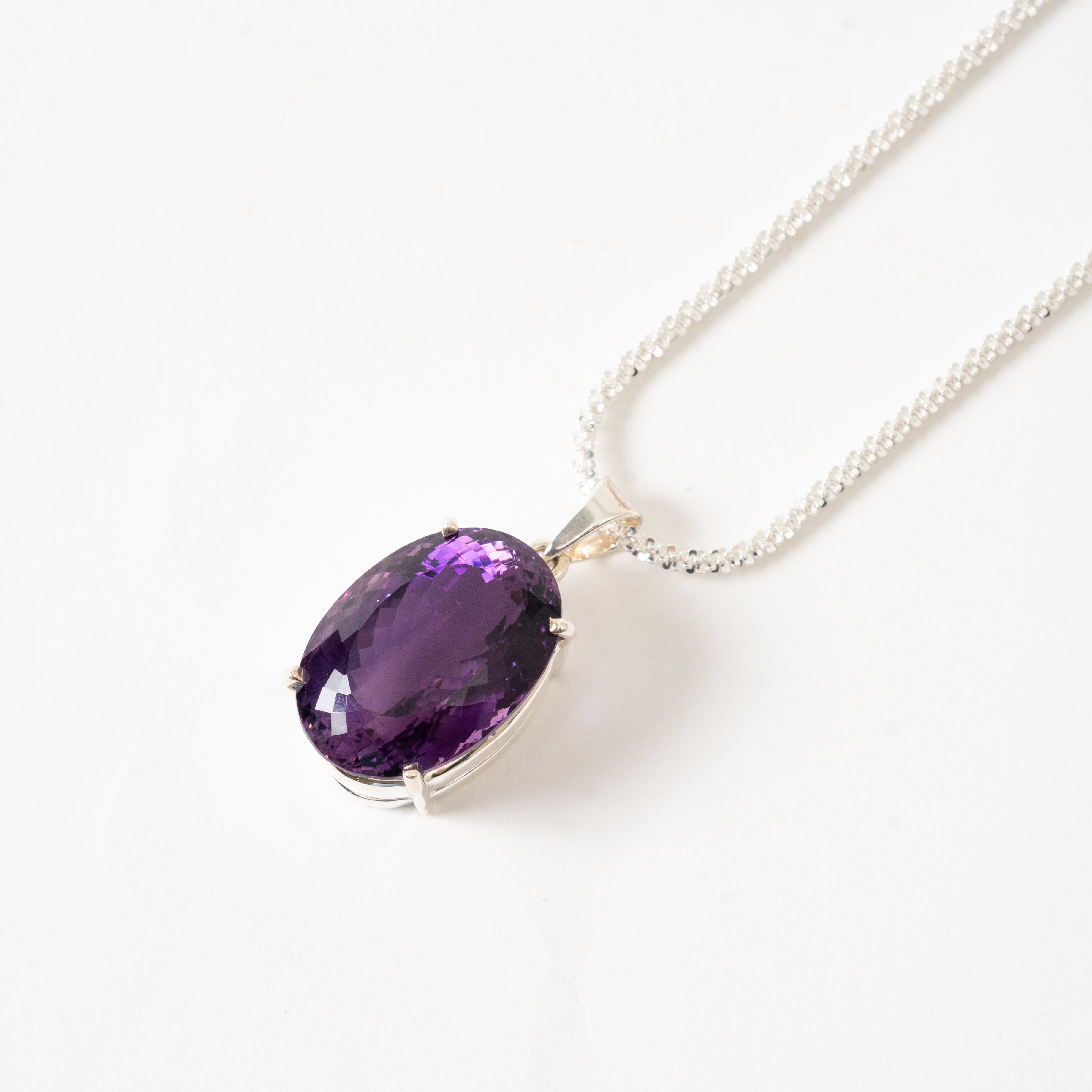 Faceted Amethyst One-of-a-Kind Necklace with Sterling Silver Chain