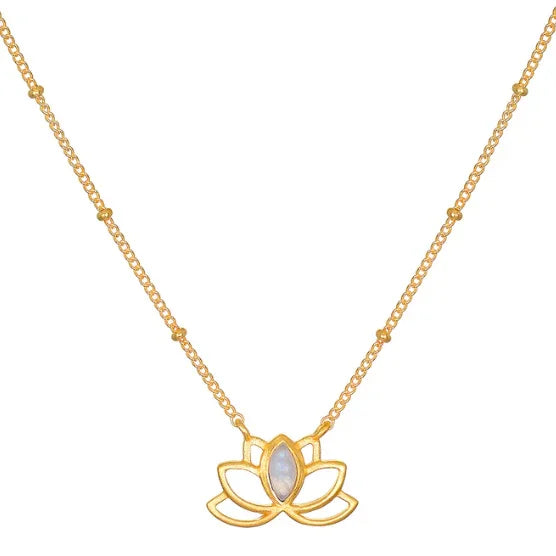 Moonstone Open Lotus Necklace 18KT Gold Plated Brass