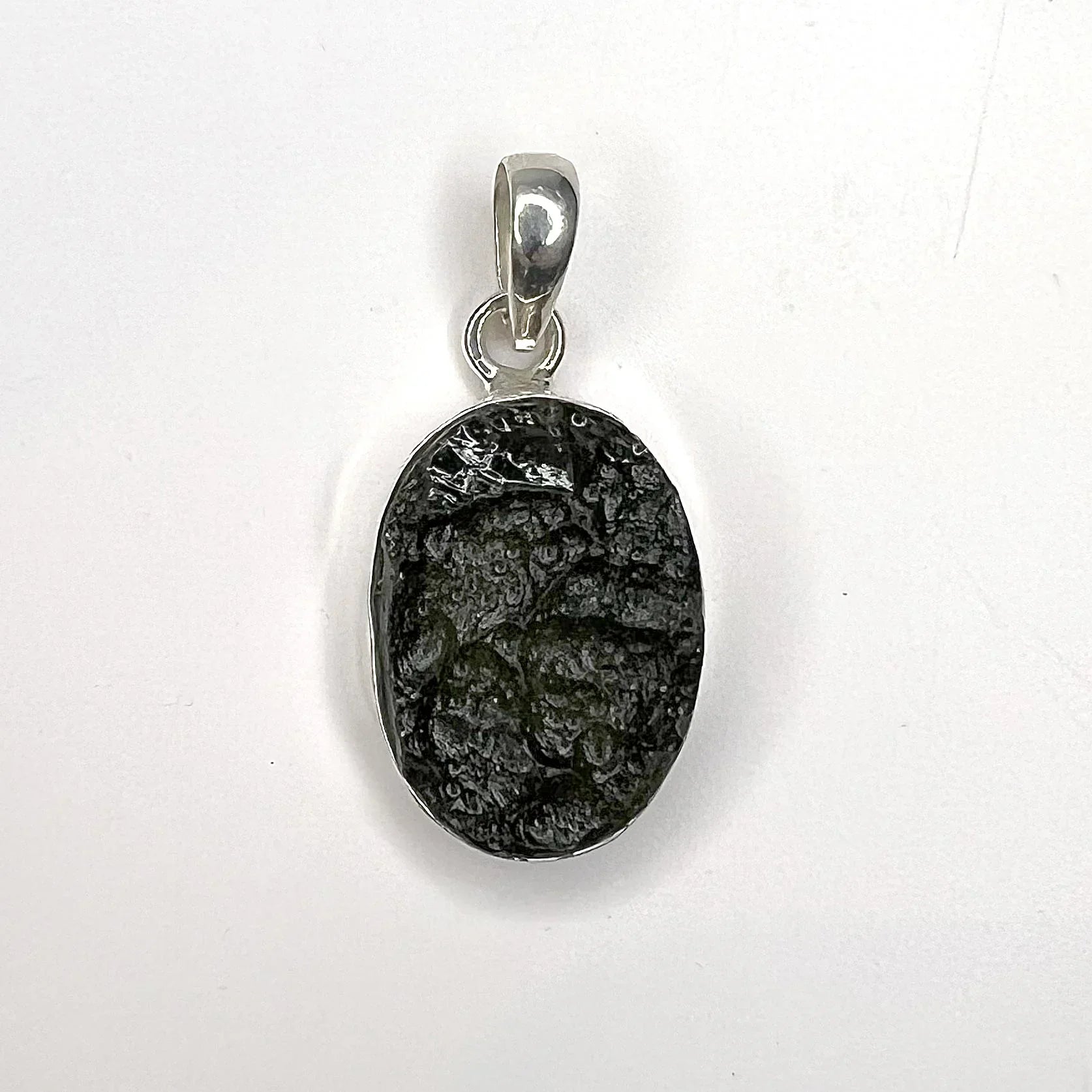 Moldavite Rough Pendant with Sterling Silver