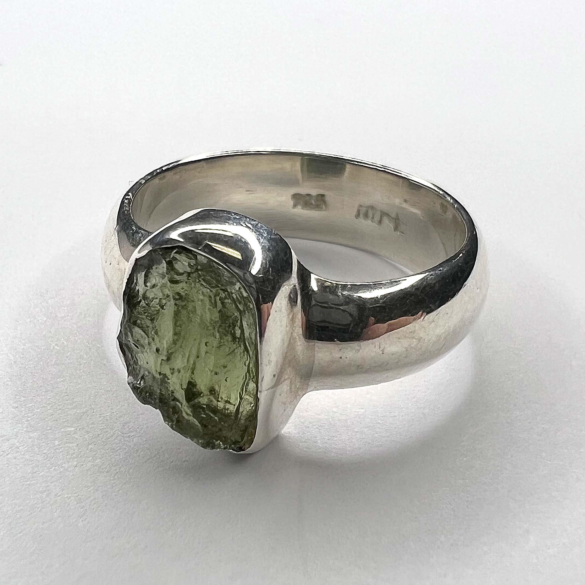 Natural Moldavite Ring side view