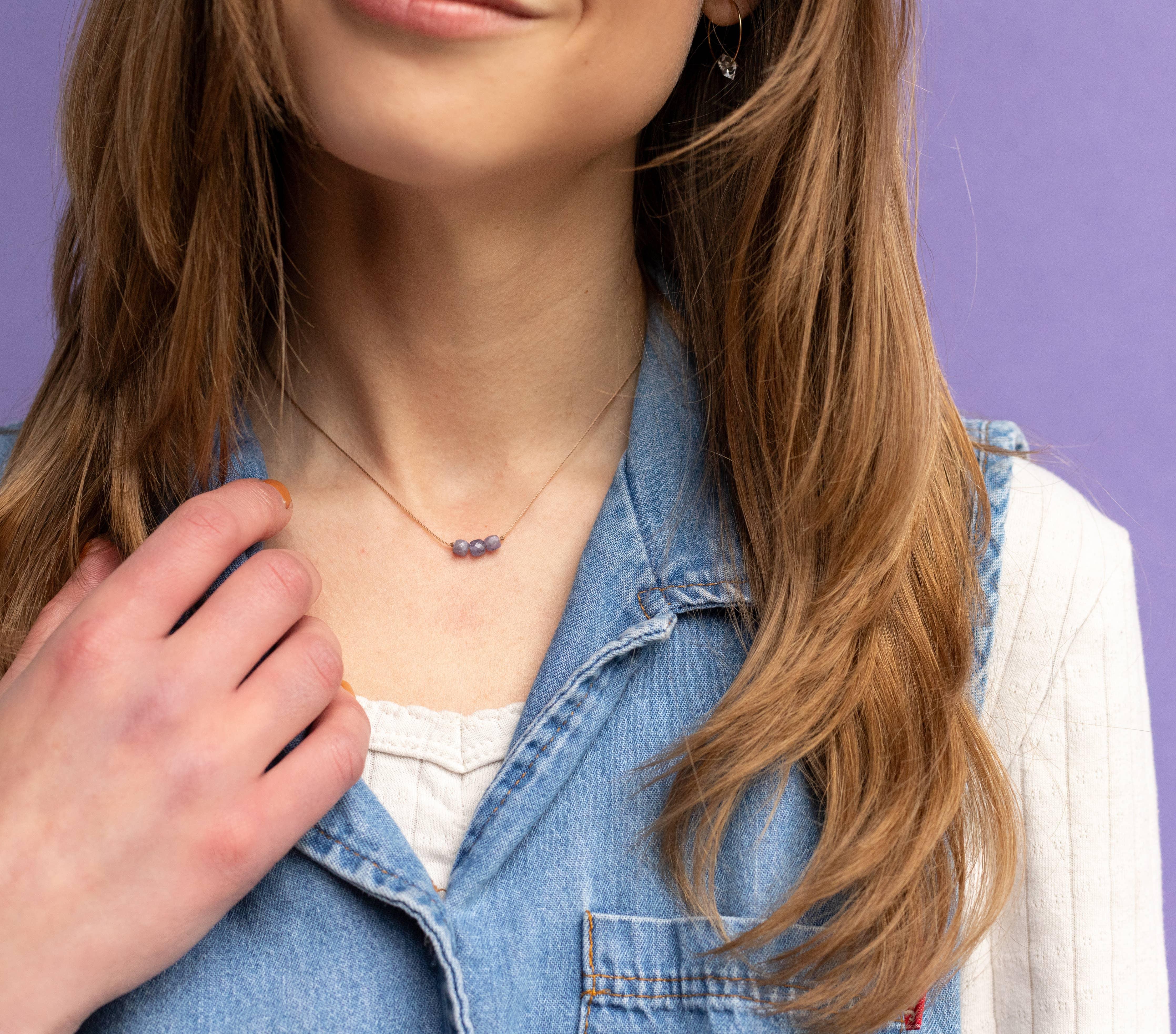 Tanzanite Birthstone Necklace for December On Model