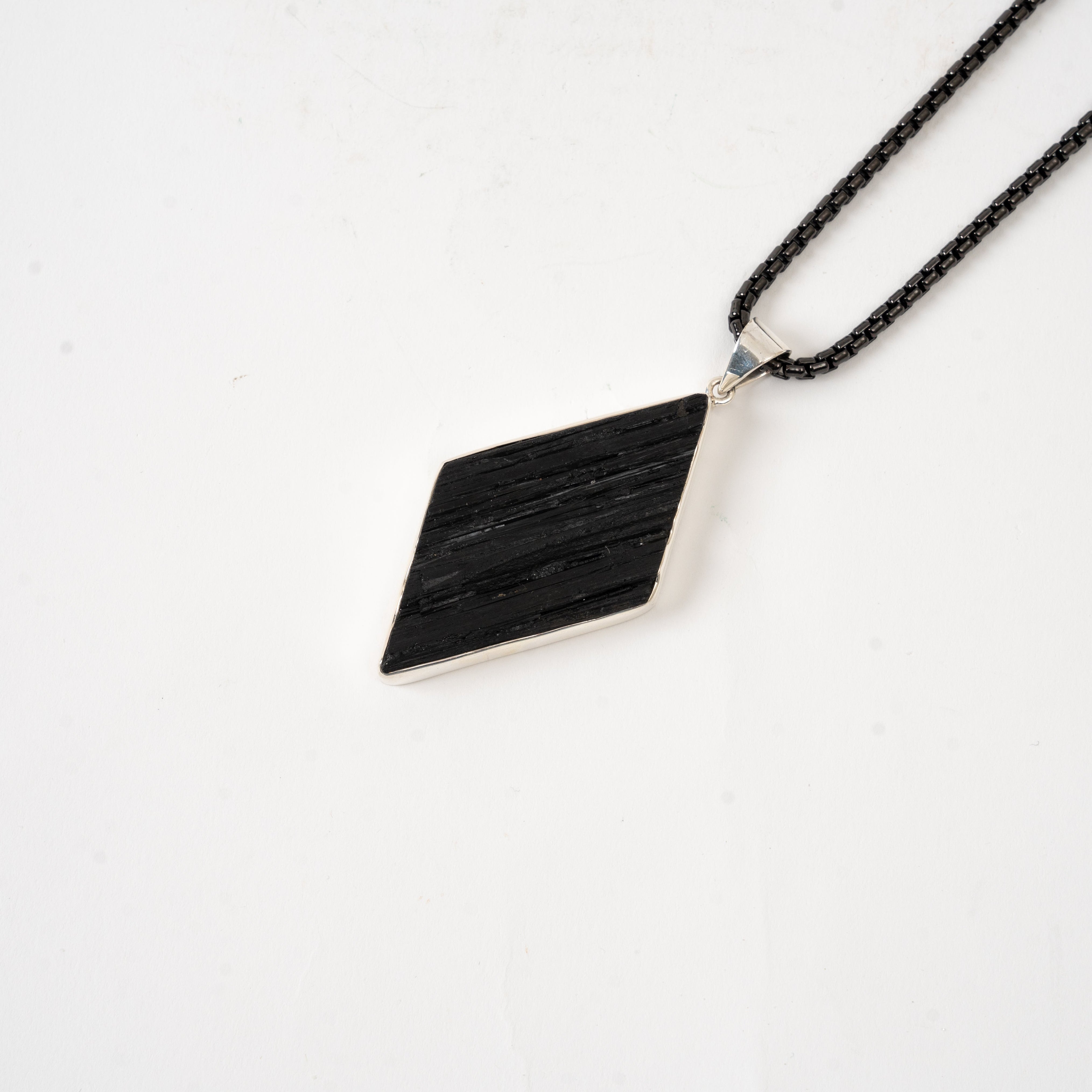 Black Tourmaline Pendant Necklace in Sterling Silver