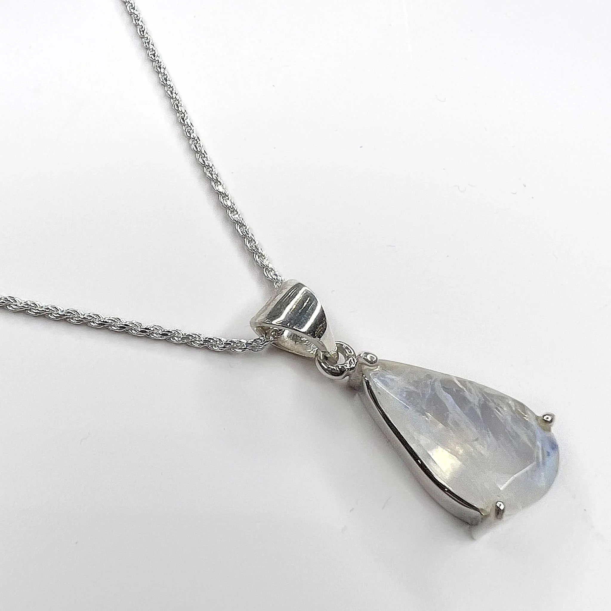 Rainbow Moonstone Faceted Pear Pendant angle