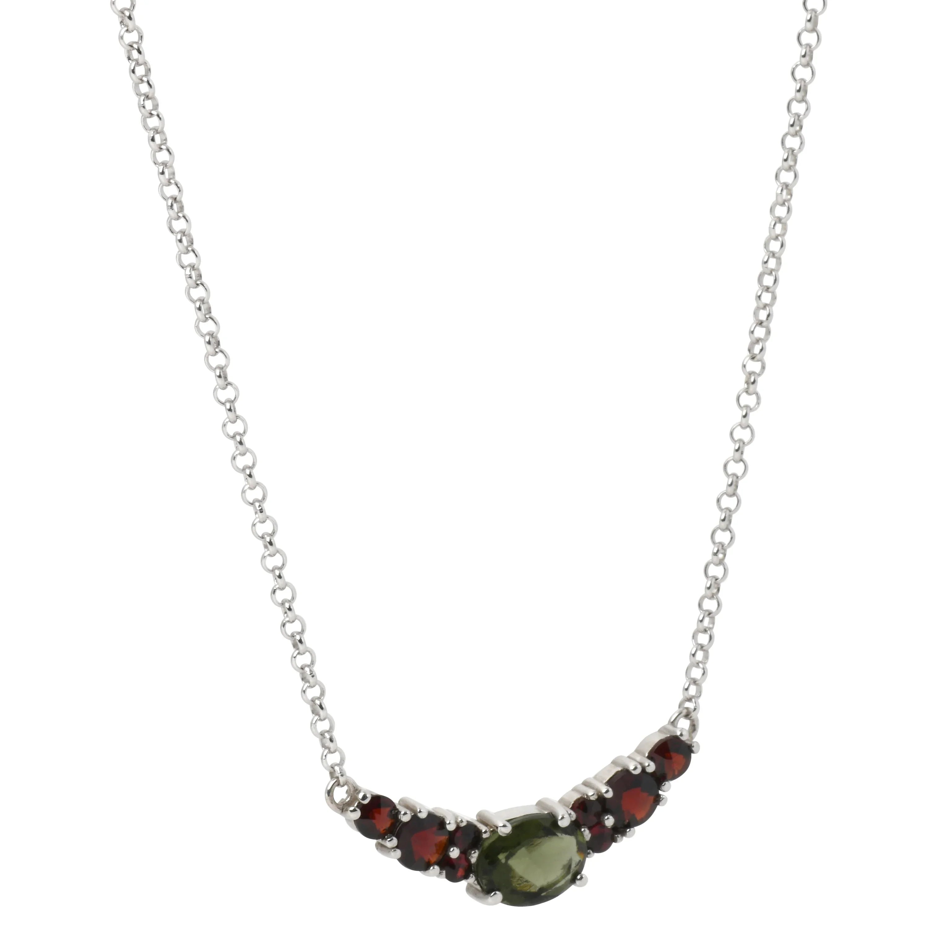 Moldavite and Garnet Faceted Stone Necklace