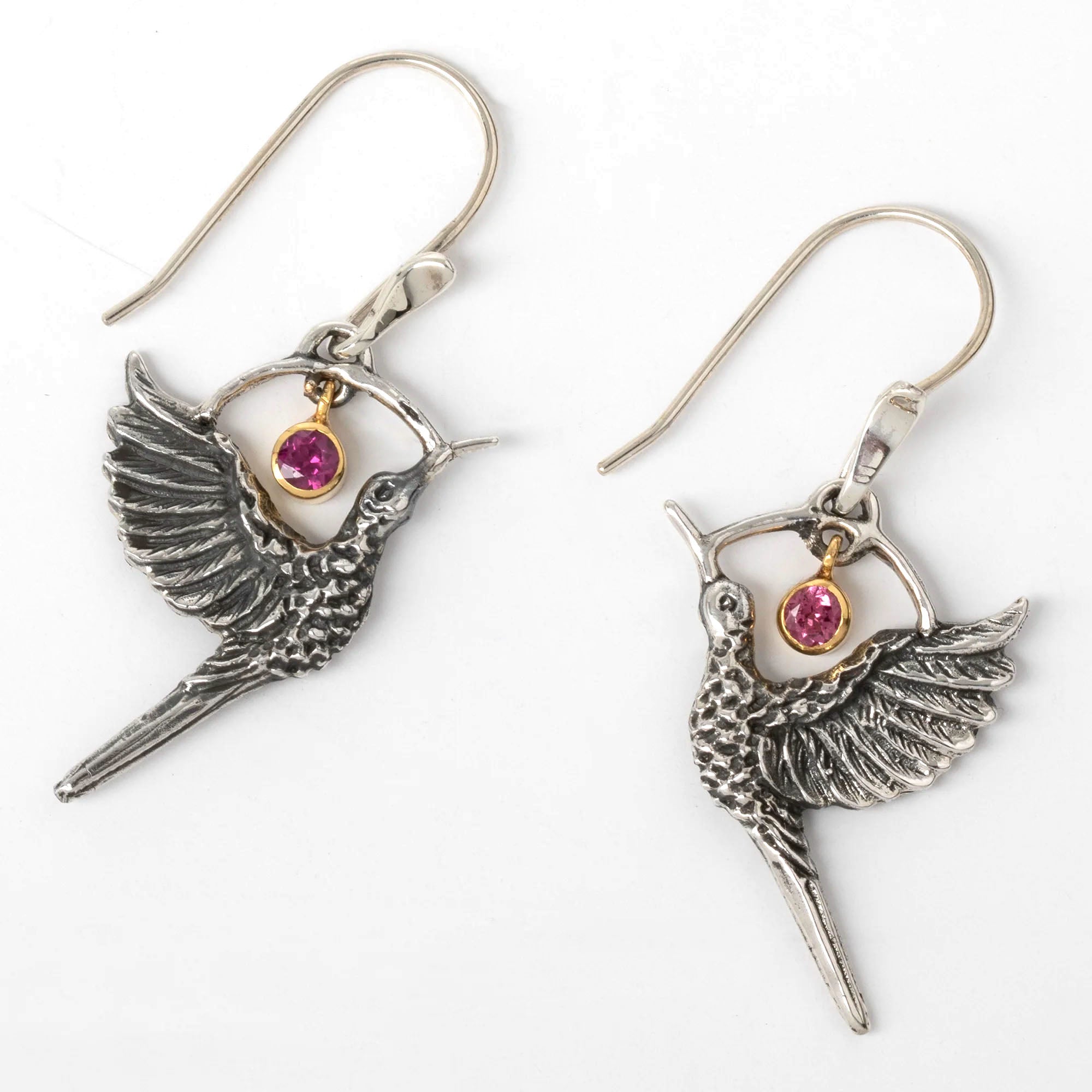 Hummingbird Earrings with Rhodolite Garnet