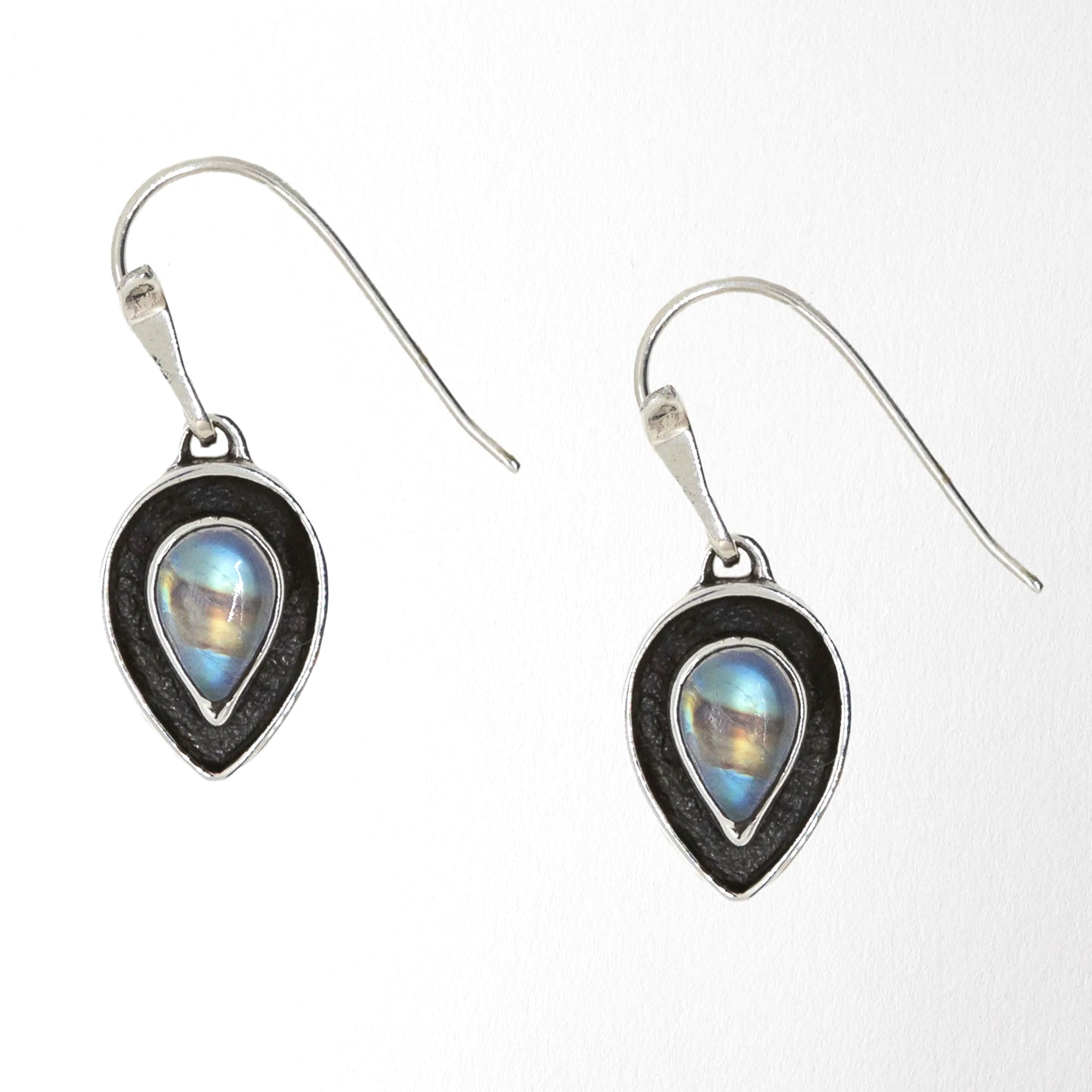Pear Drop Earrings Rainbow Moonstone