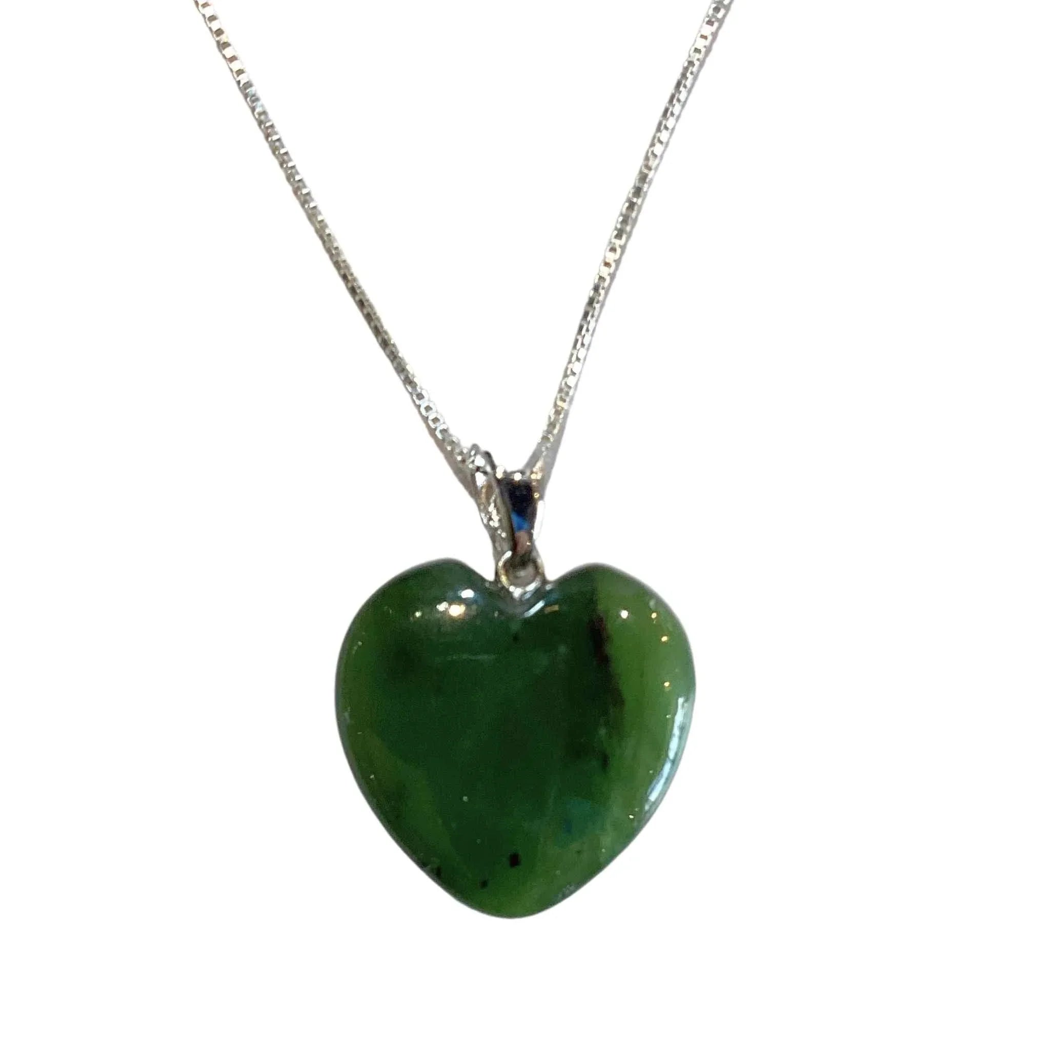 Jade Heart Necklace with Sterling Silver Chain