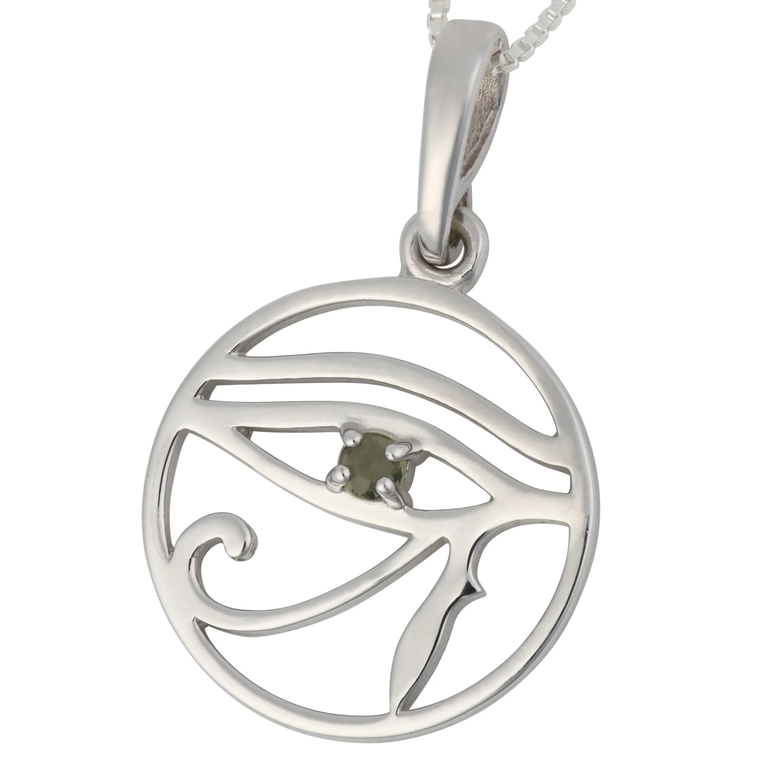 Moldavite Faceted Stone Eye Of Horus Pendant Sterling Silver