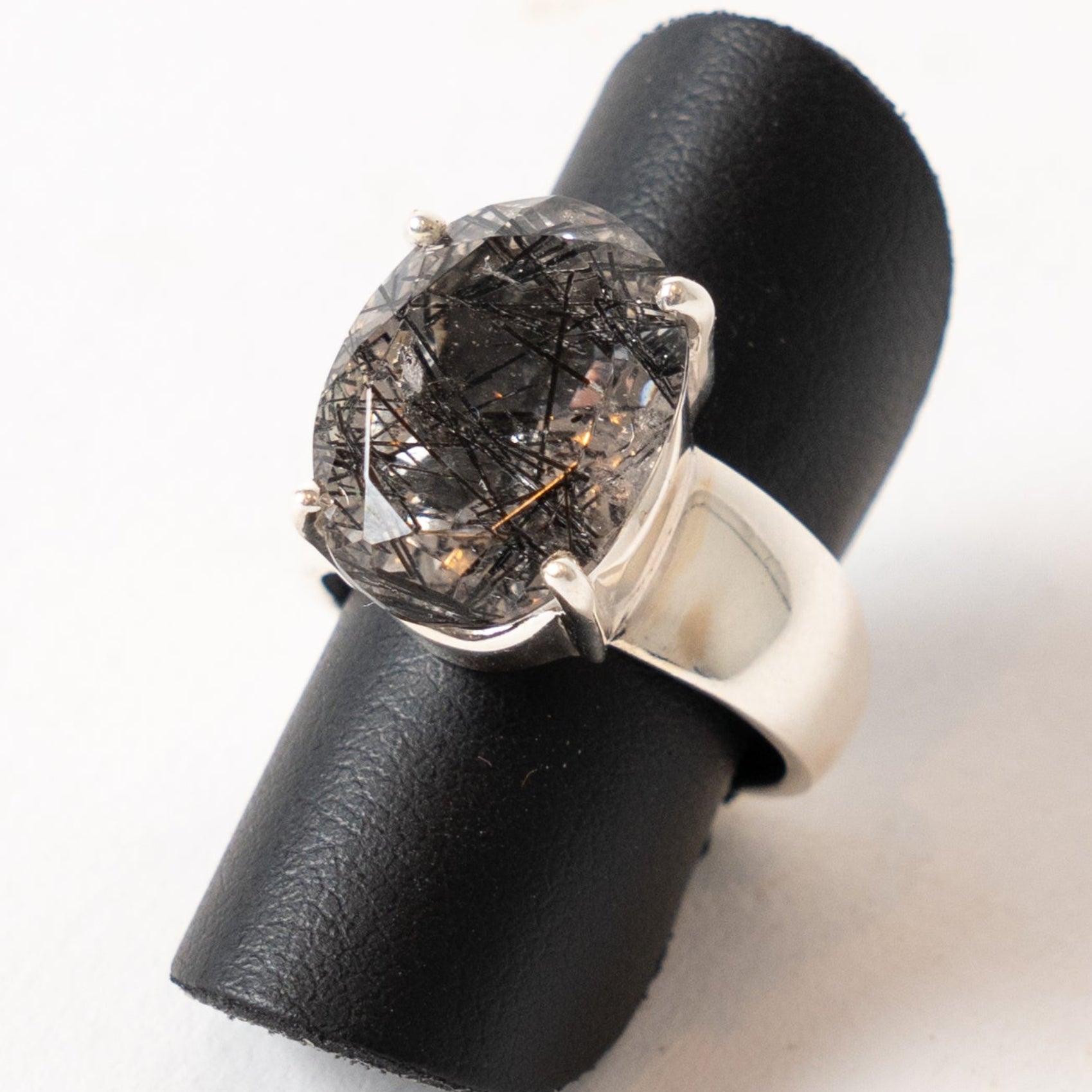 Tourmalinated Quartz Oval Faceted Ring Side View