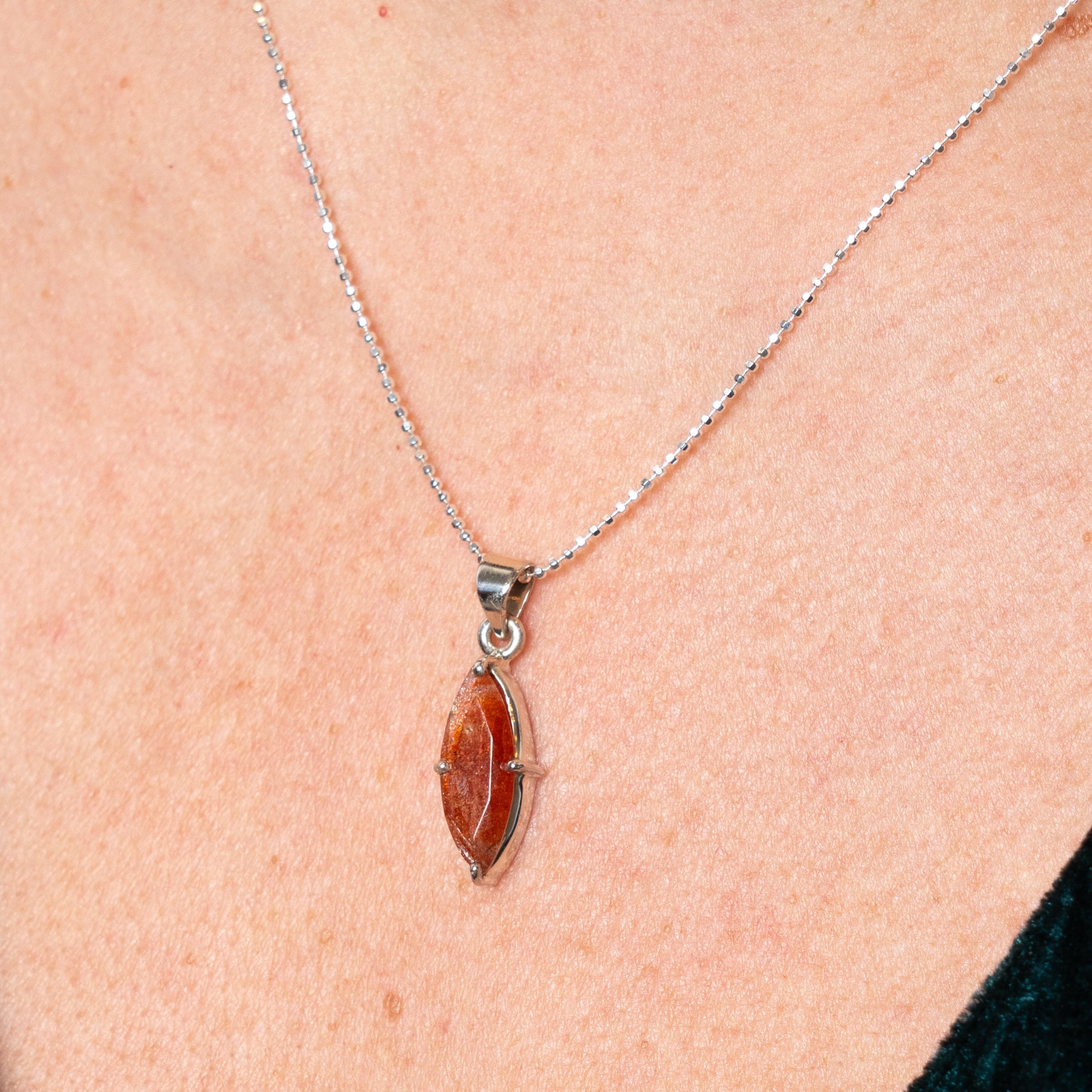 Sunstone Necklace Sterling Silver on Model