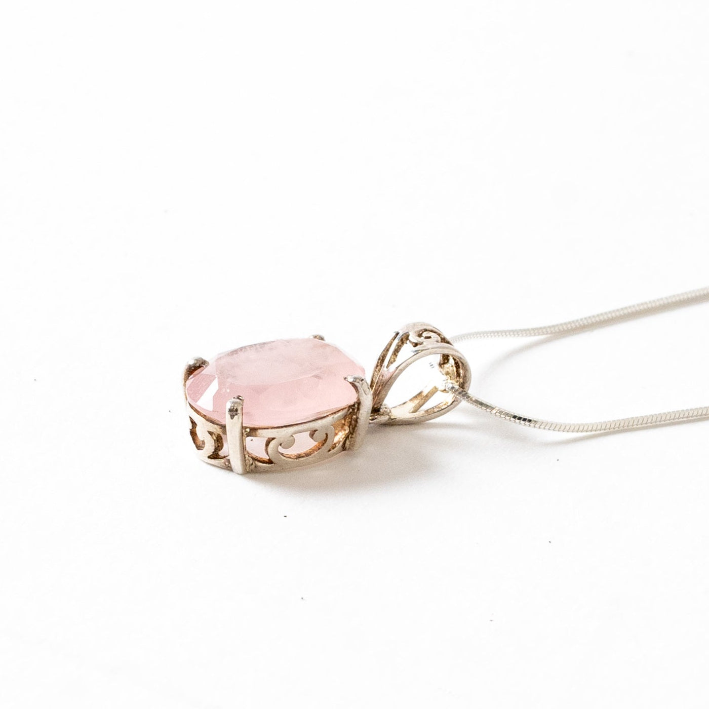 Morganite Faceted Pendant Necklace Side View