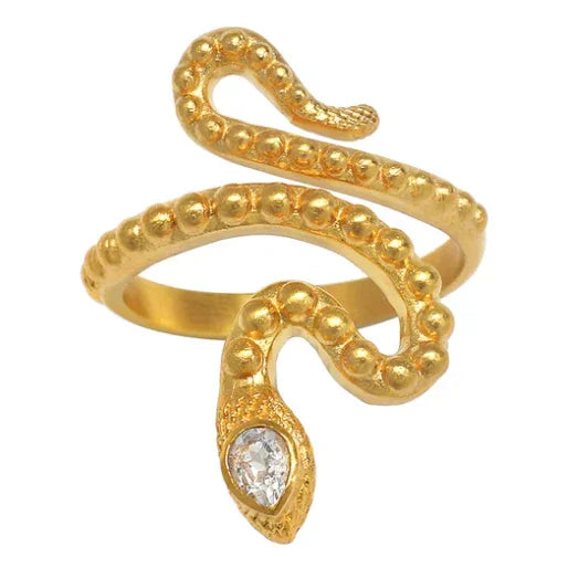 Topaz White Snake Dot Ring 18KT Gold Plated Brass