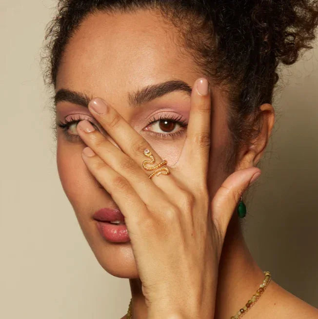 Topaz White Snake Dot Ring 18KT Gold Plated Brass with model