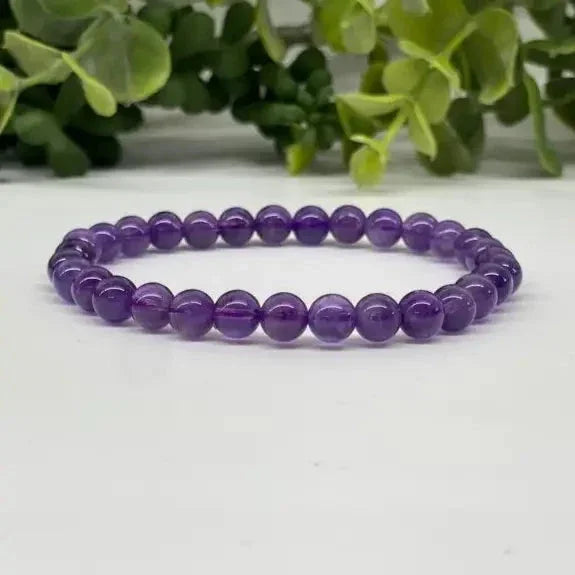 Amethyst 6mm Smooth Bead Stretch Bracelet full view