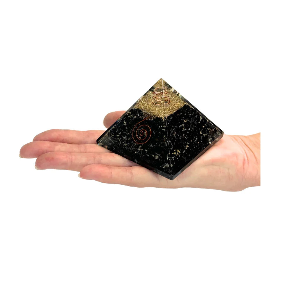 Black Tourmaline Orgonite Pyramid in Hand