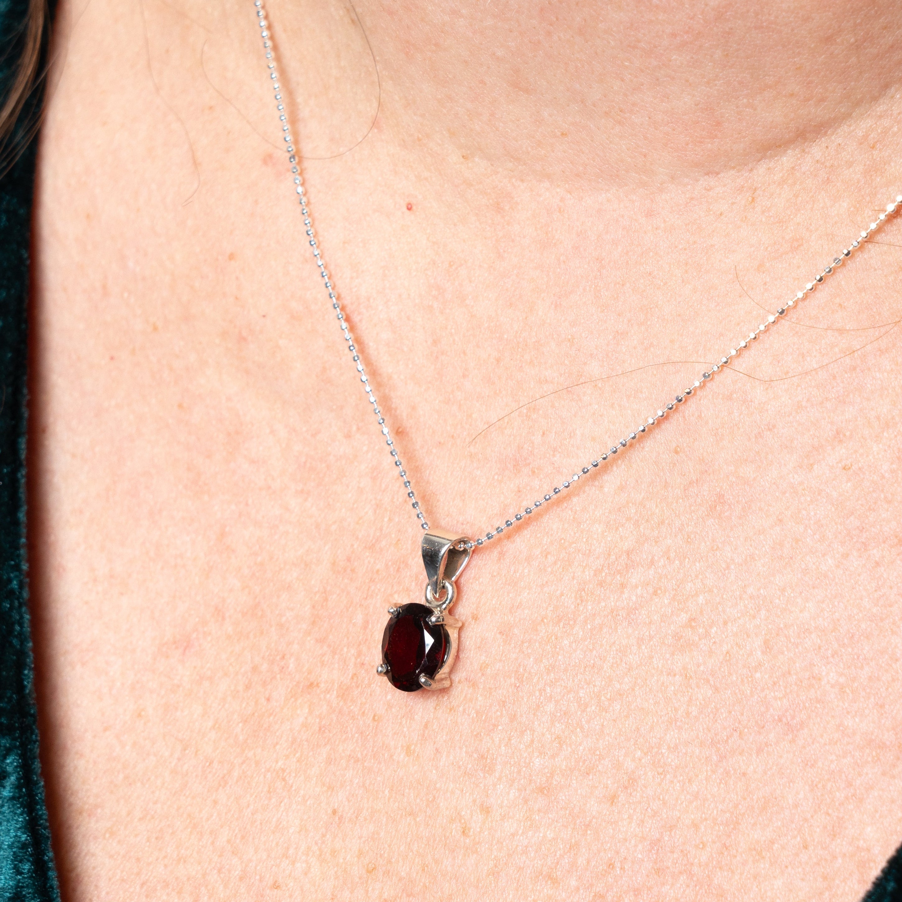 Garnet Oval Faceted Necklace on Model