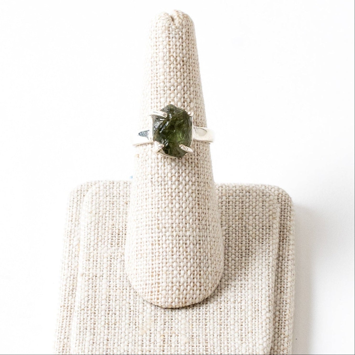 Rough Moldavite Ring in Sterling Silver