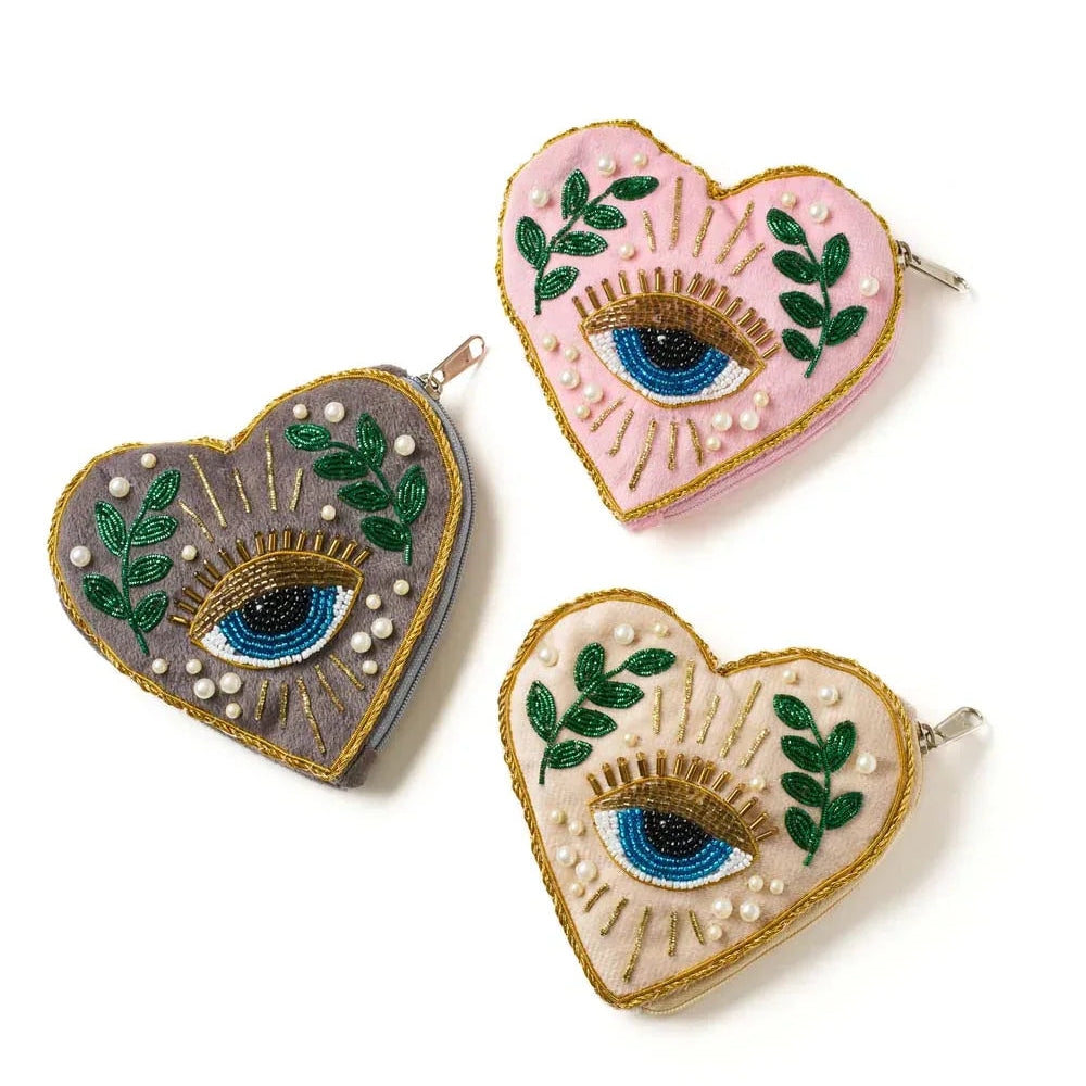 Evil Eye Heart Shaped Zippered Coin Purse