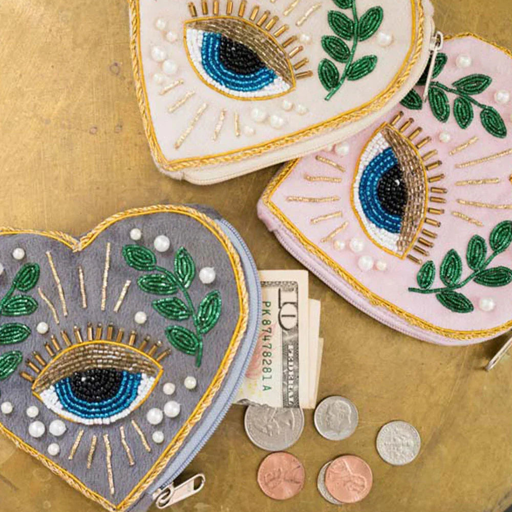 Evil Eye Heart Shaped Zippered Coin Purse with Change