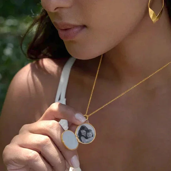 MOP Take Flight Butterfly Nature Locket Gold Necklace, 18KT Gold Plated Brass, 18" on model open