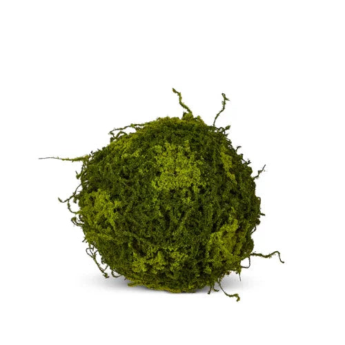 A spherical moss ball with artificial green moss covering it