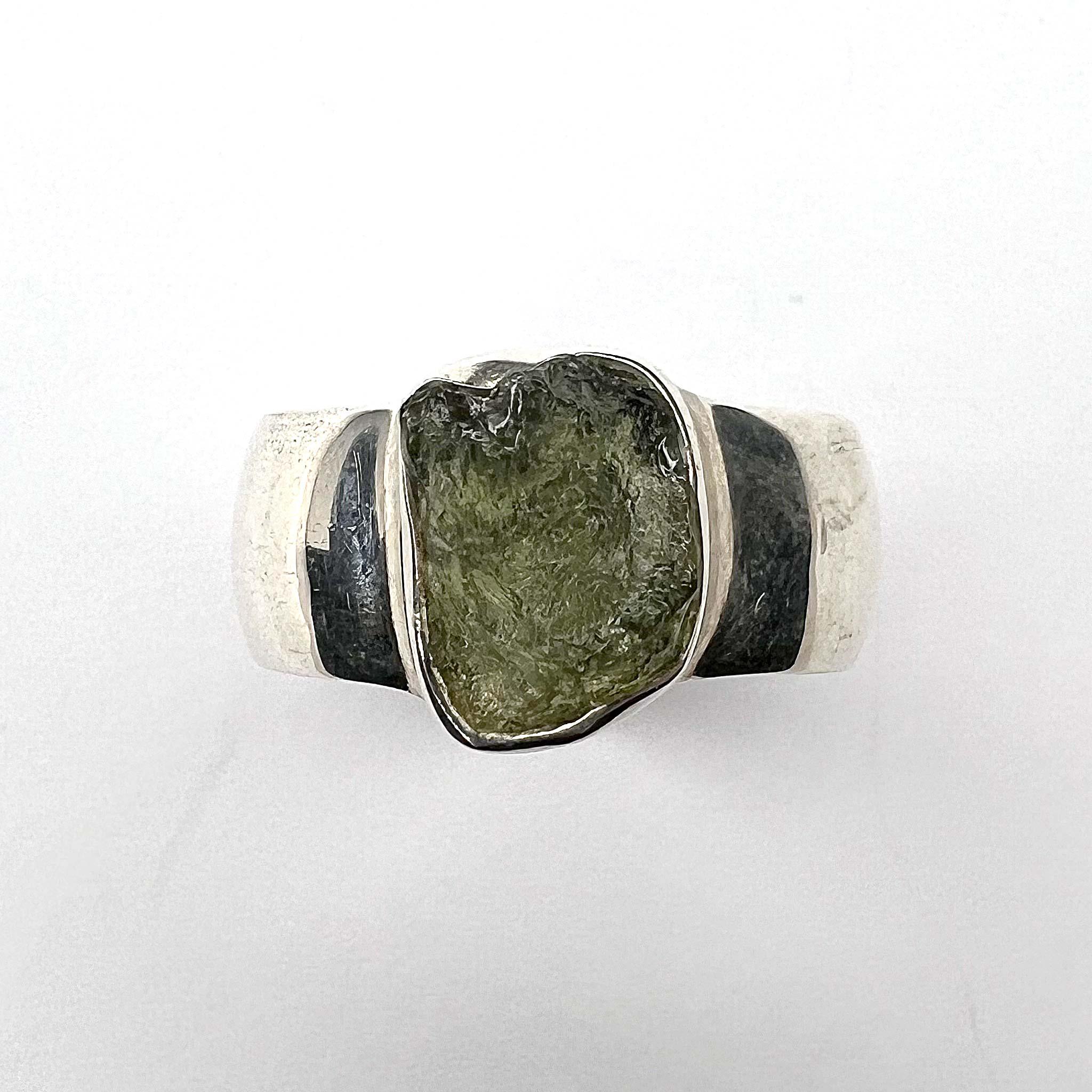 Natural Moldavite Ring front view
