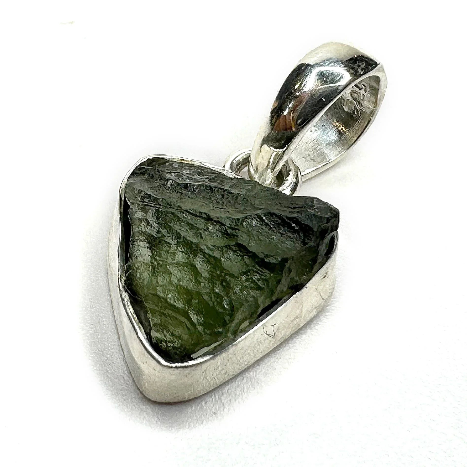 Moldavite Rough Sterling Silver Pendant right view