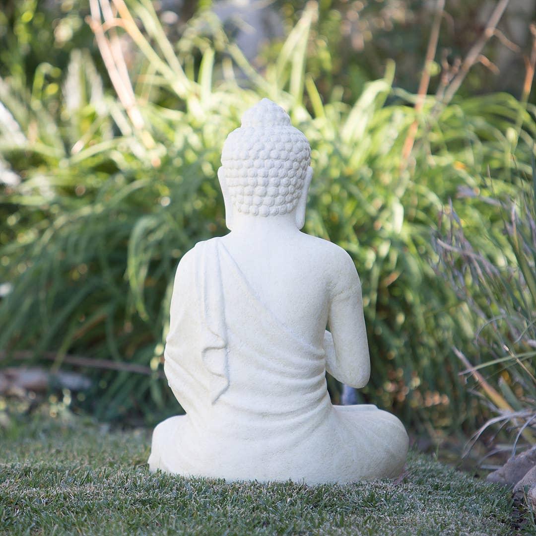 Namaste Sitting Buddha Garden Statue back