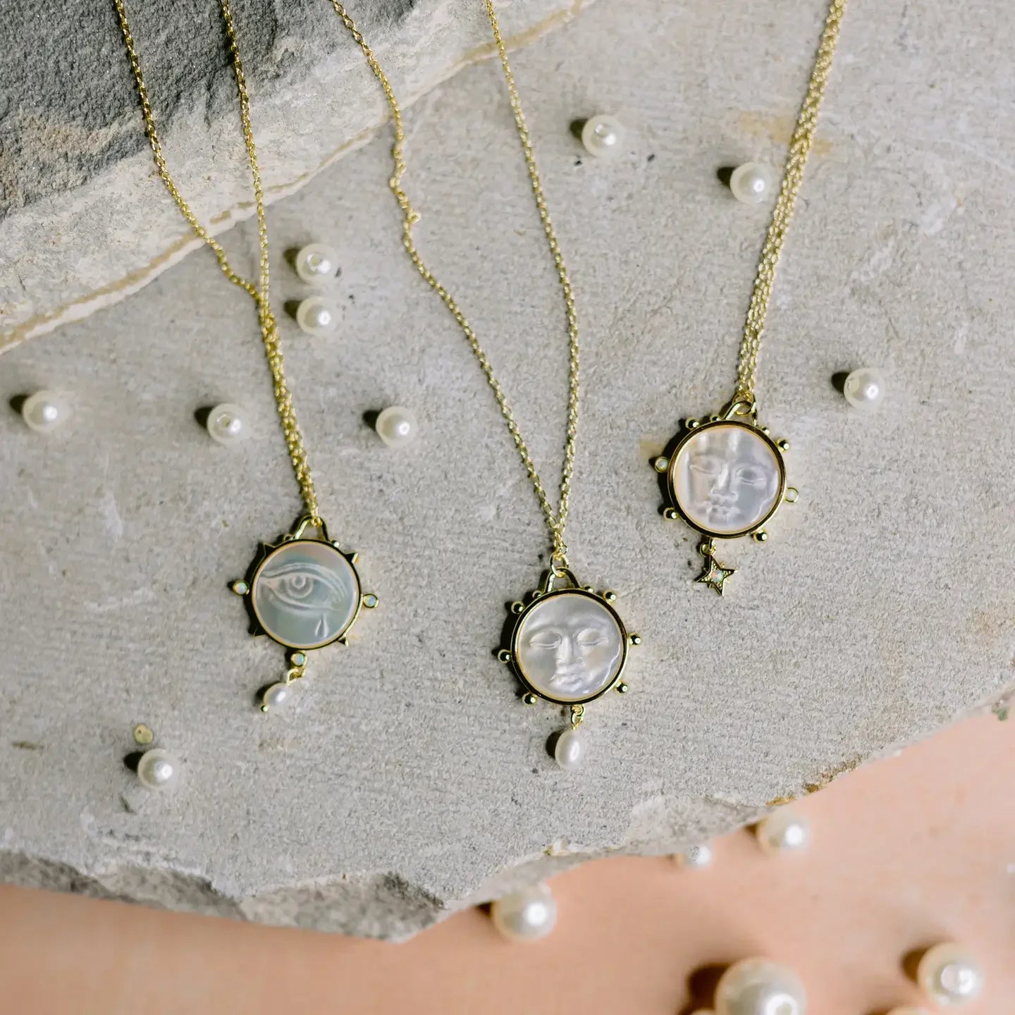 Lunar Illusions Mother of Pearl Carved Necklace Set