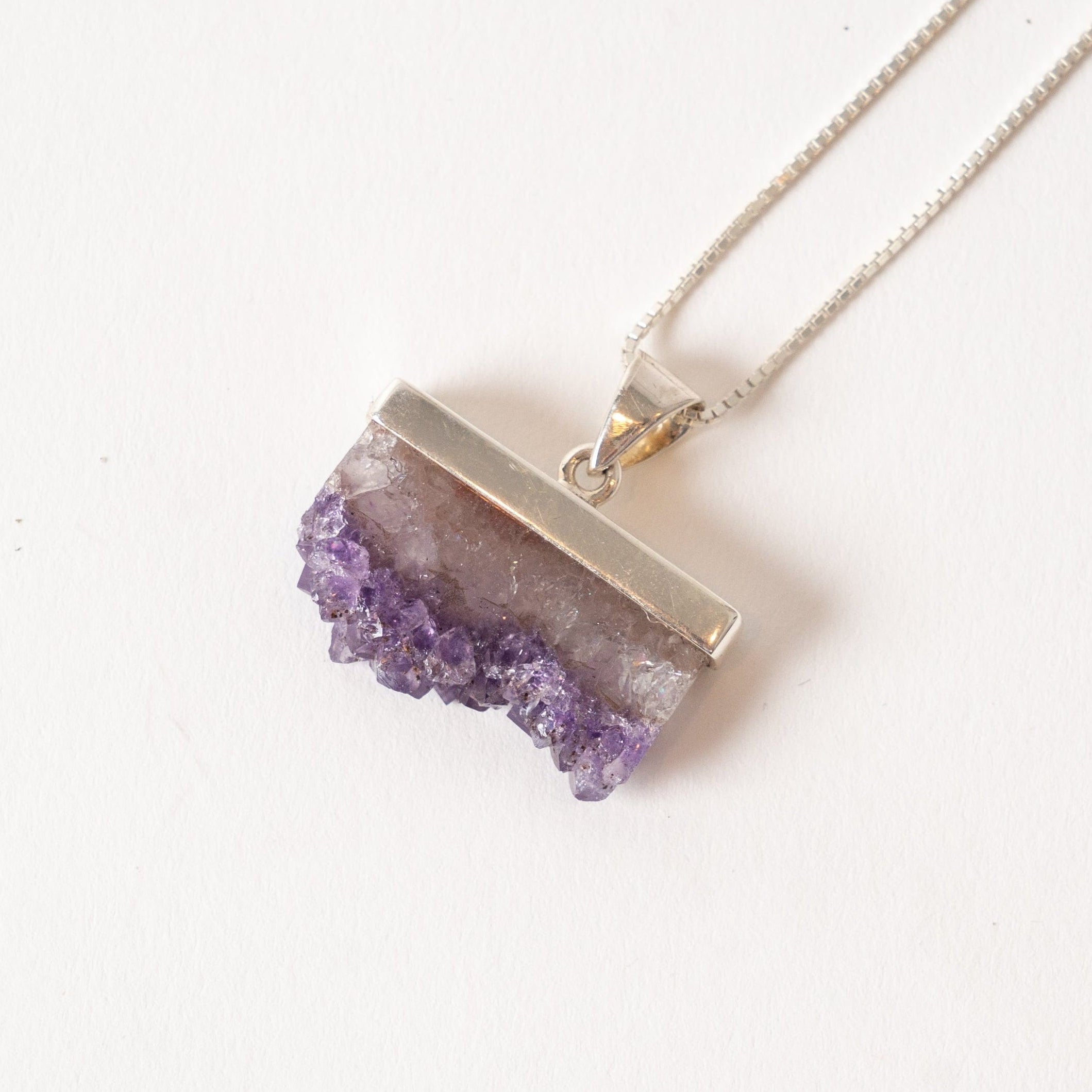 Natural Amethyst Slice set in Sterling Silver on a Sterling Silver Chain